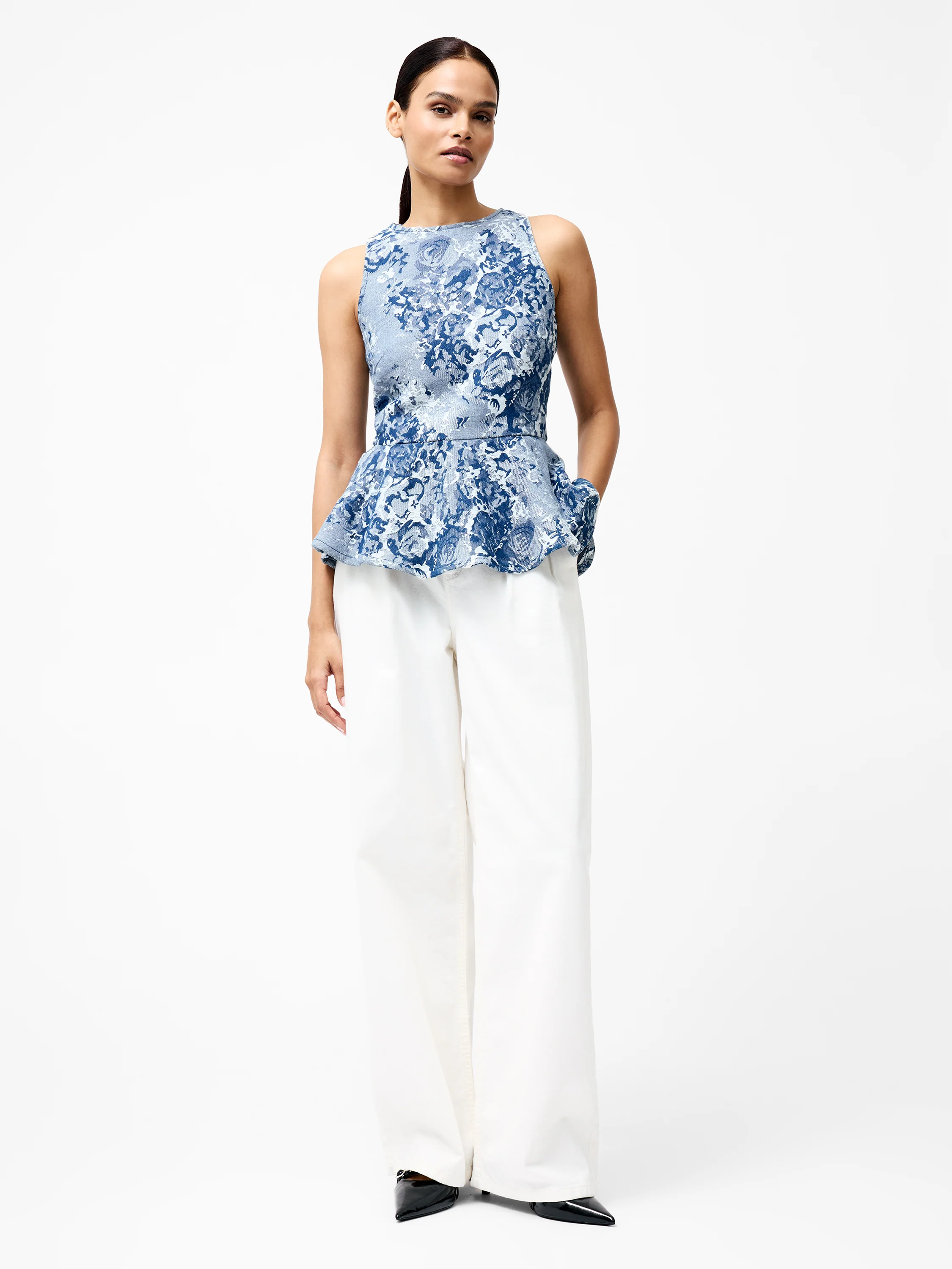 Charlotte Denim Jacquard Peplum Top - Image 4
