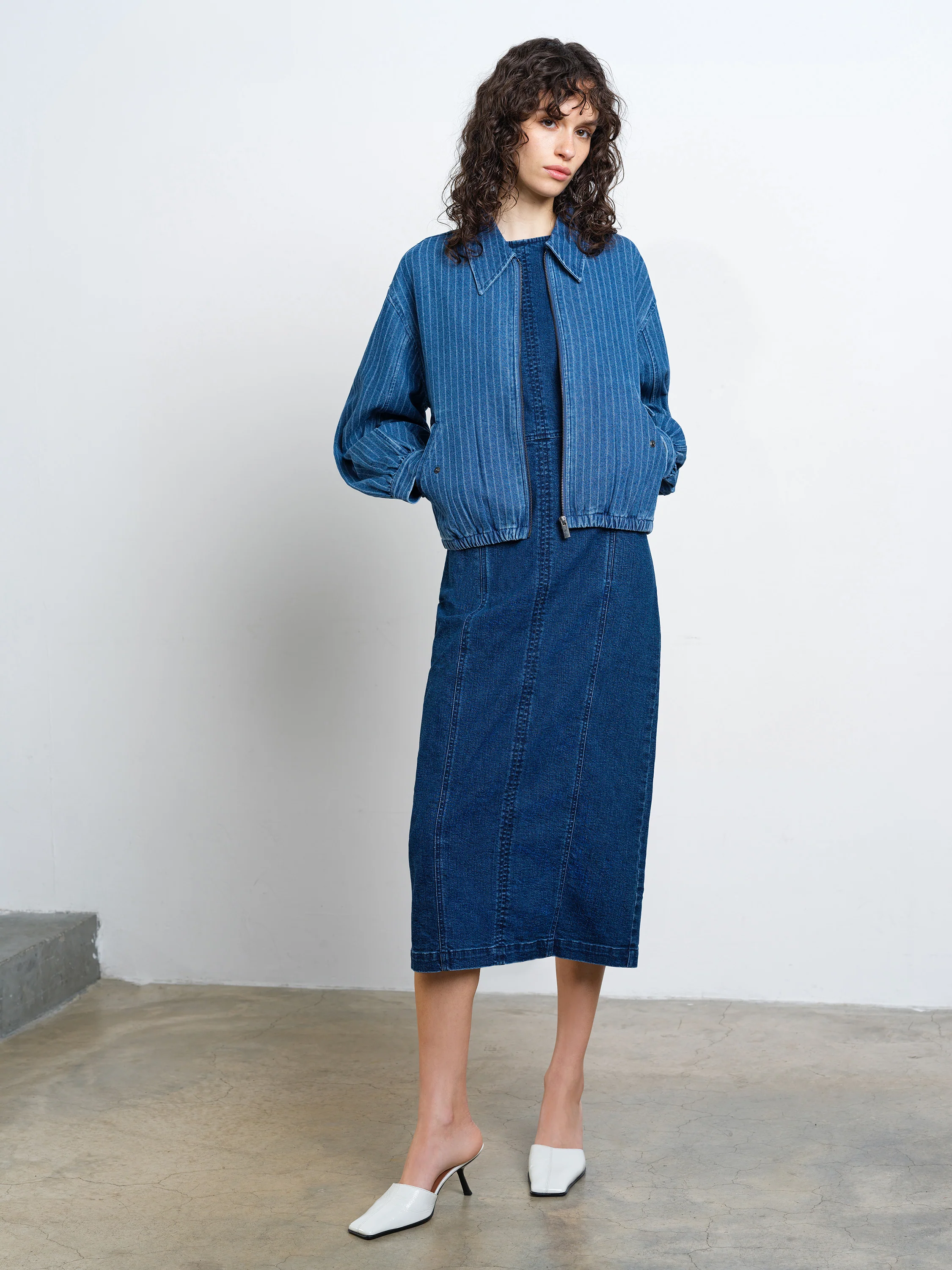 Cherrie Pinstripe Denim Bomber Jacket - Image 2