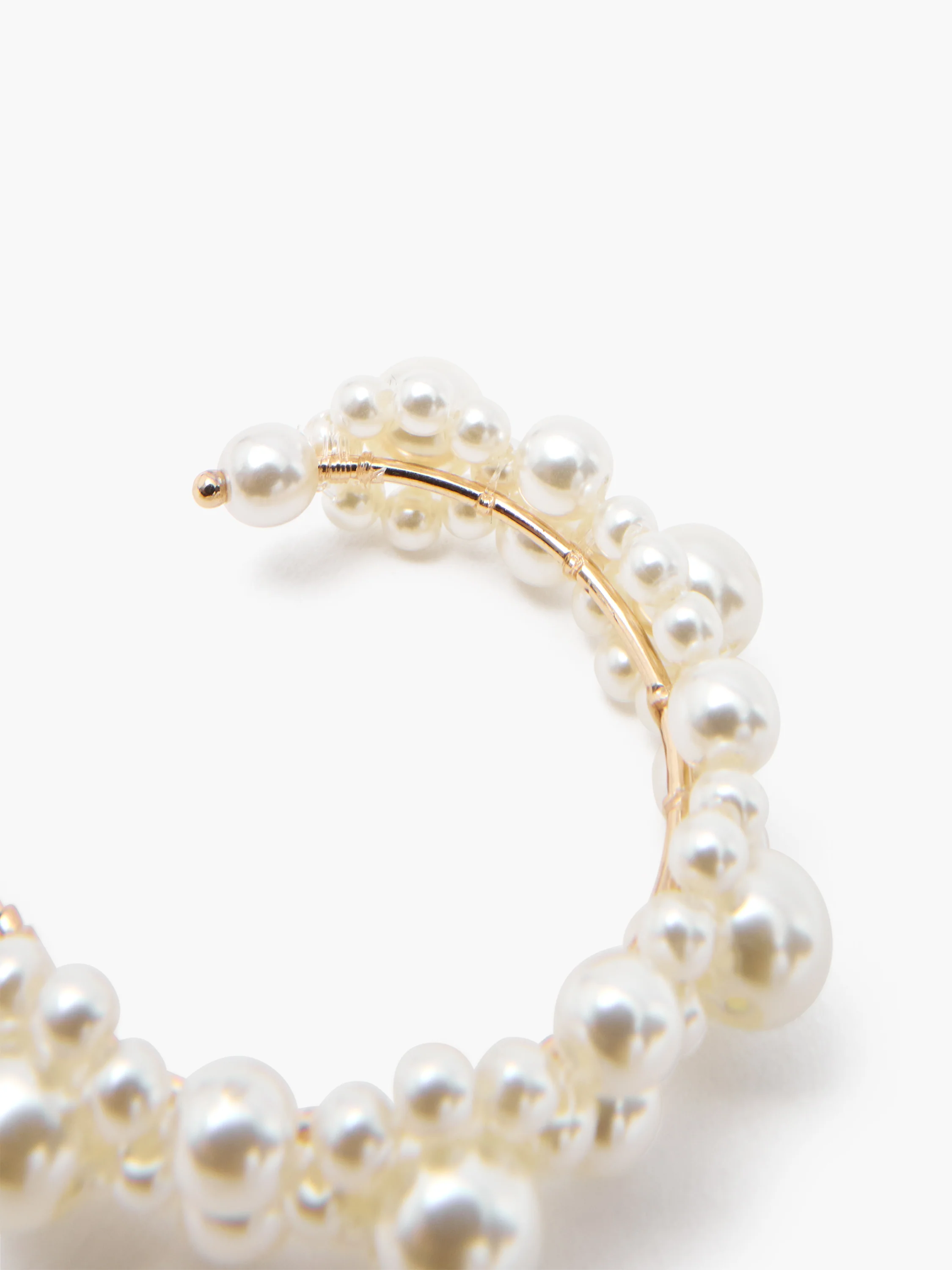 Cluster Faux Pearl Half Hoop Earrings - Image 2