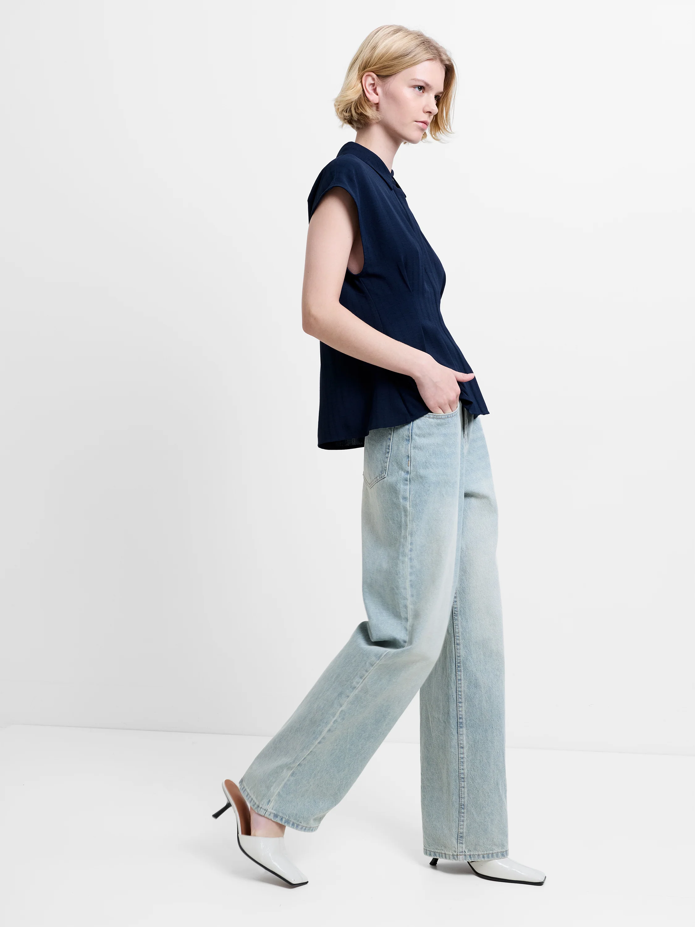 Codie Pleated Button Down Peplum Top - Image 4