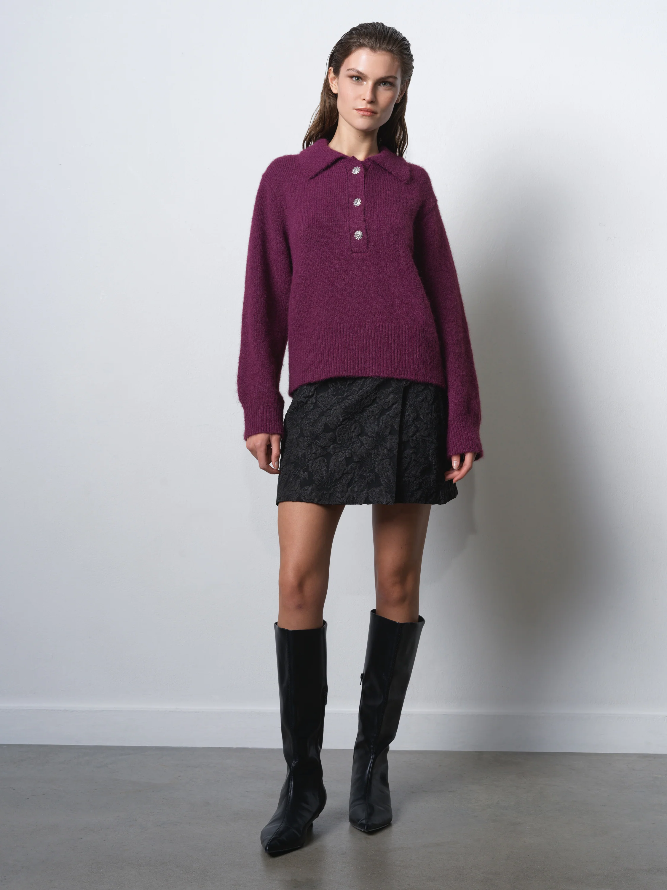 Colleen Polo Collar Diamante Button Jumper - Image 3
