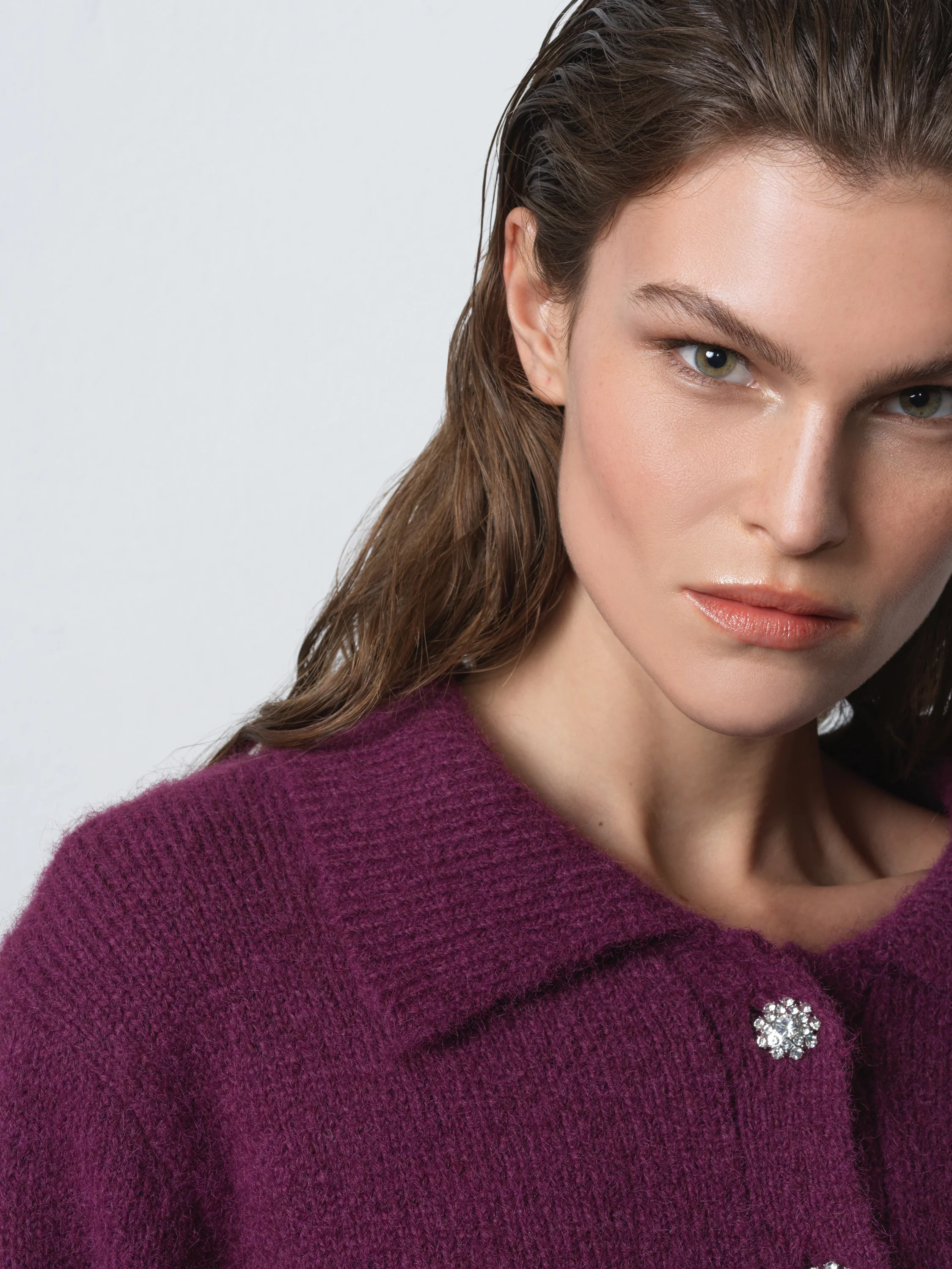 Colleen Polo Collar Diamante Button Jumper - Image 5