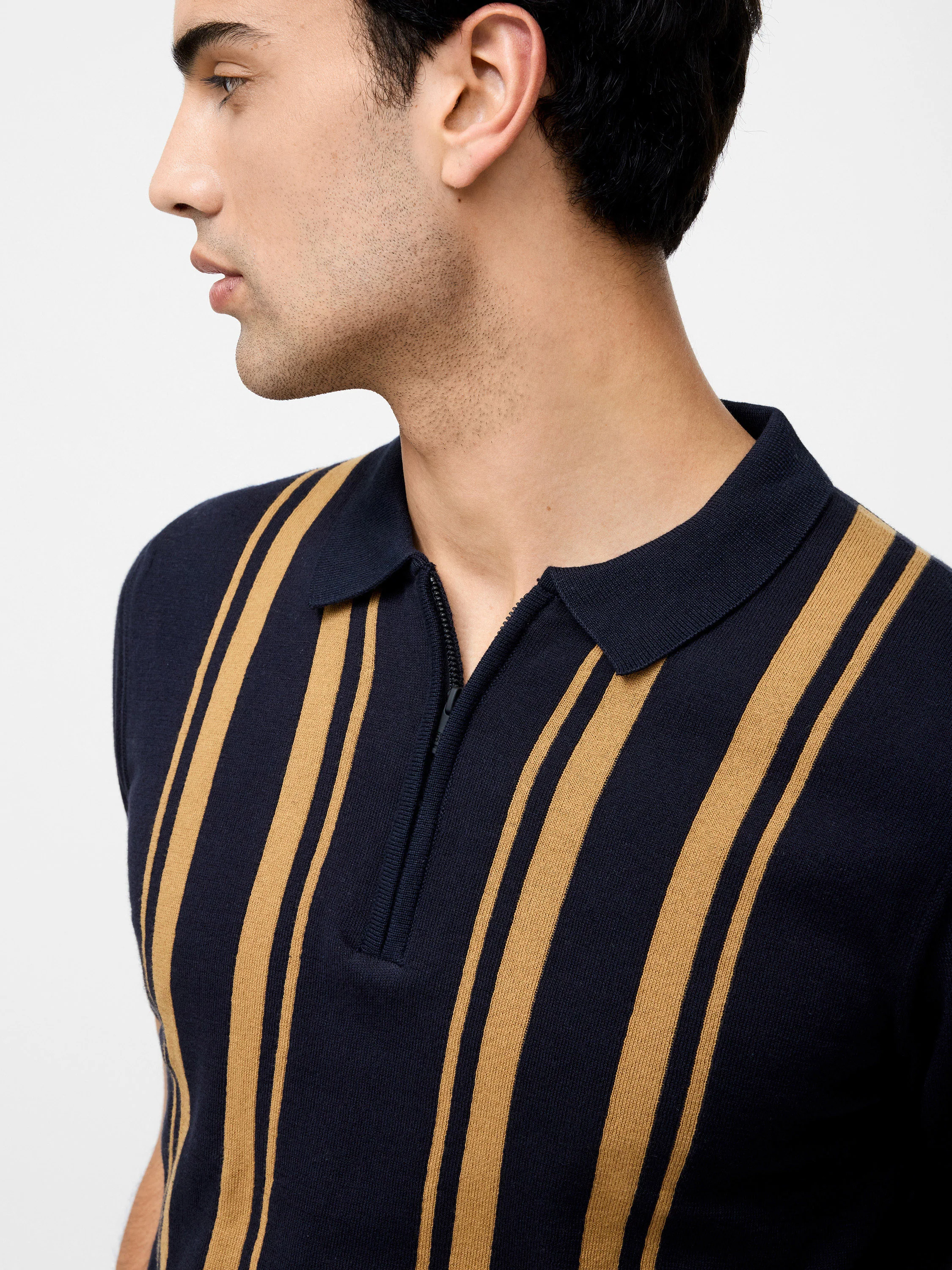 Colour Striped Zip Polo Shirt - Image 3