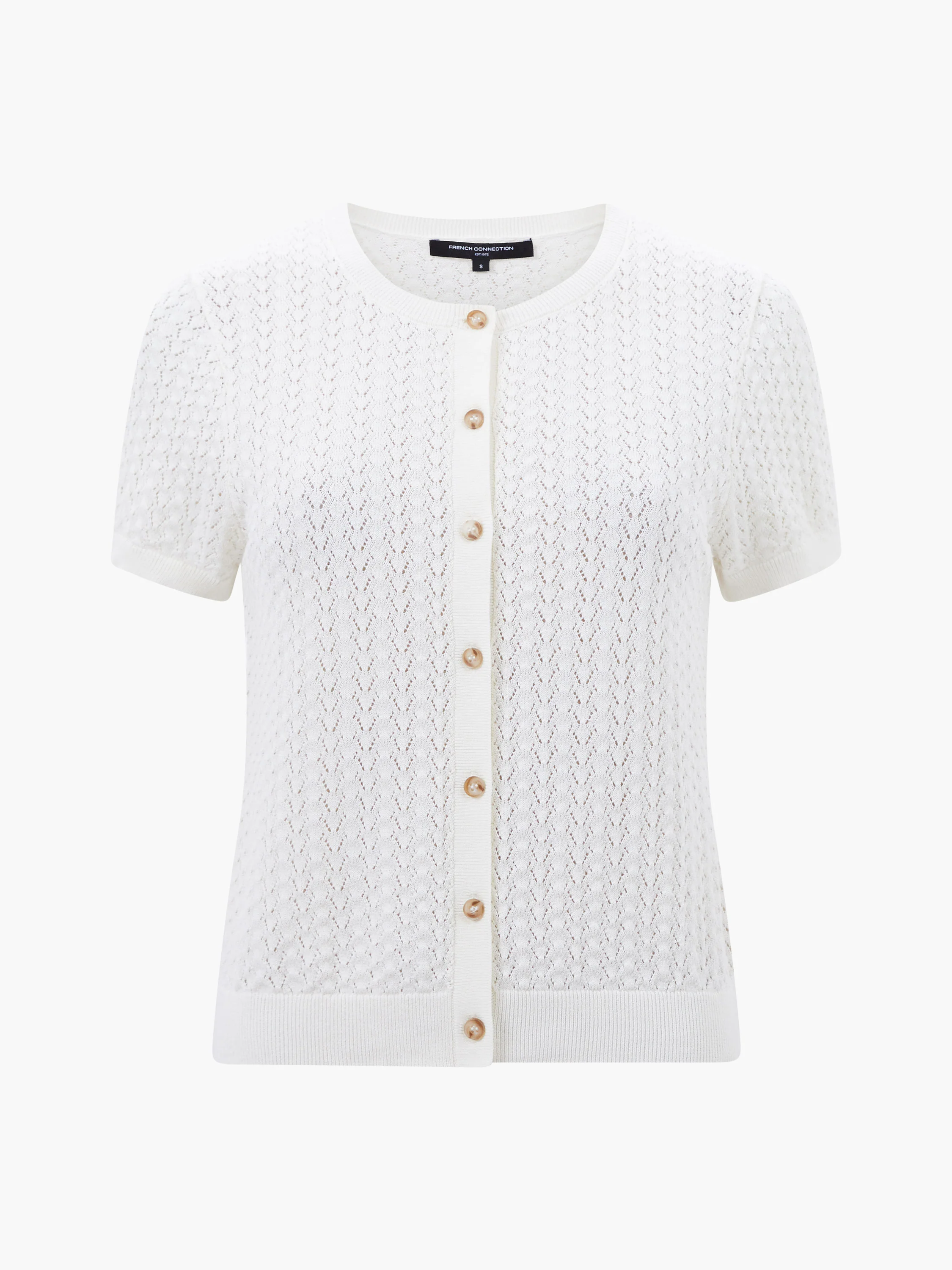 Cotton Blend Pointelle Short Sleeve Cardigan - Image 6