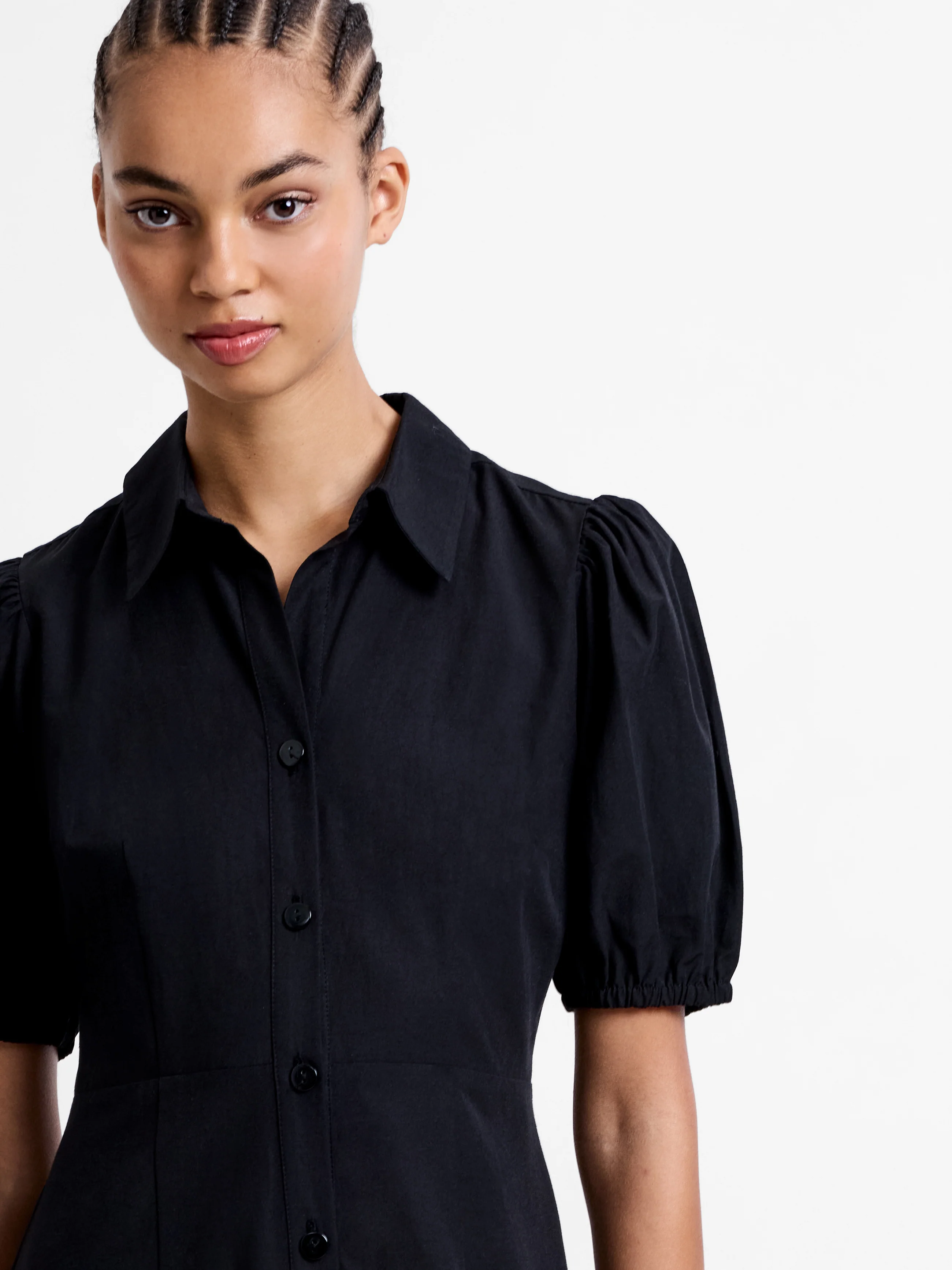 Cotton Poplin Puff Sleeve Button Up Dress - Image 3