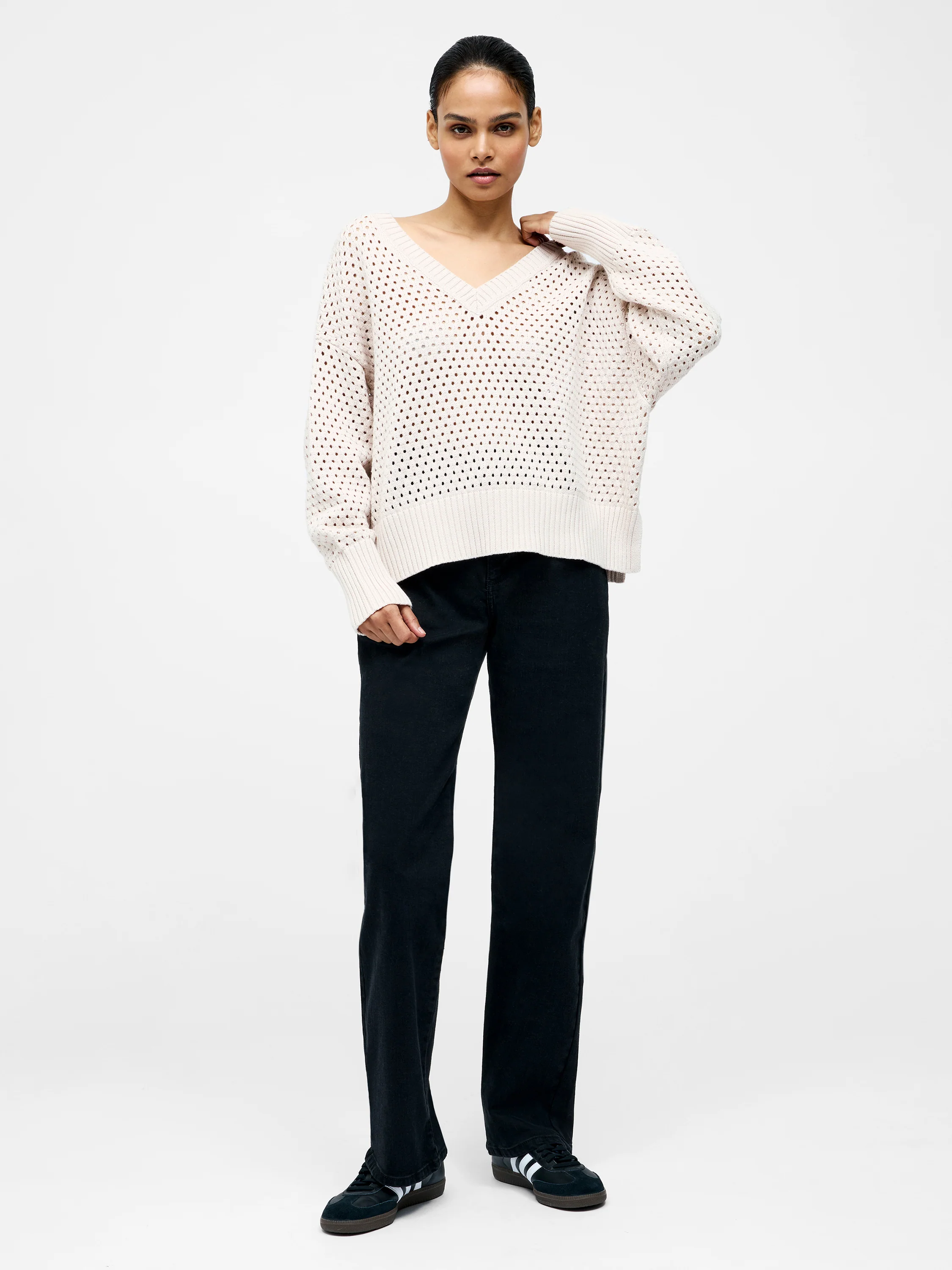 Crochet Knit V Neck Sweater - Image 3