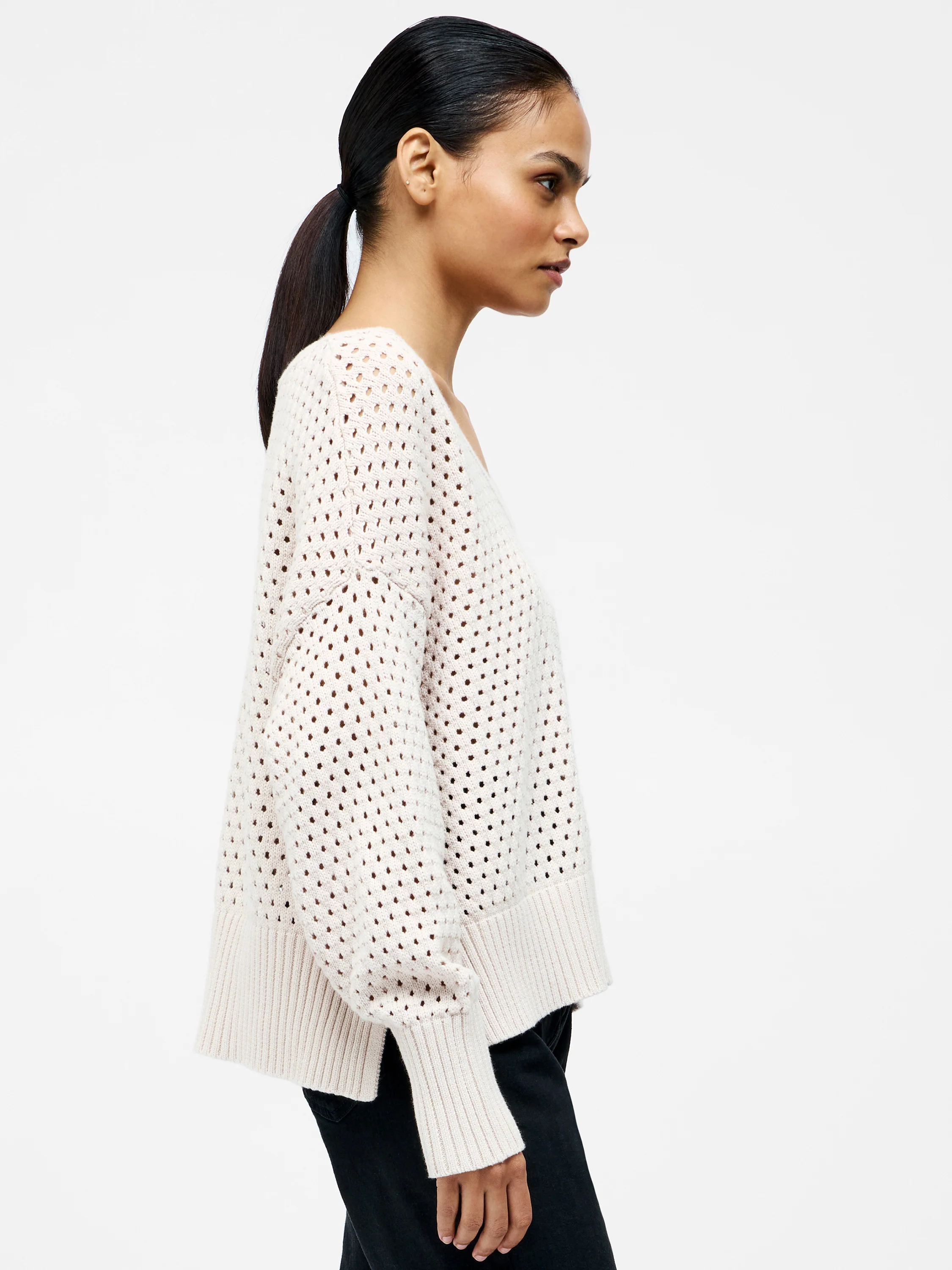 Crochet Knit V Neck Sweater - Image 4