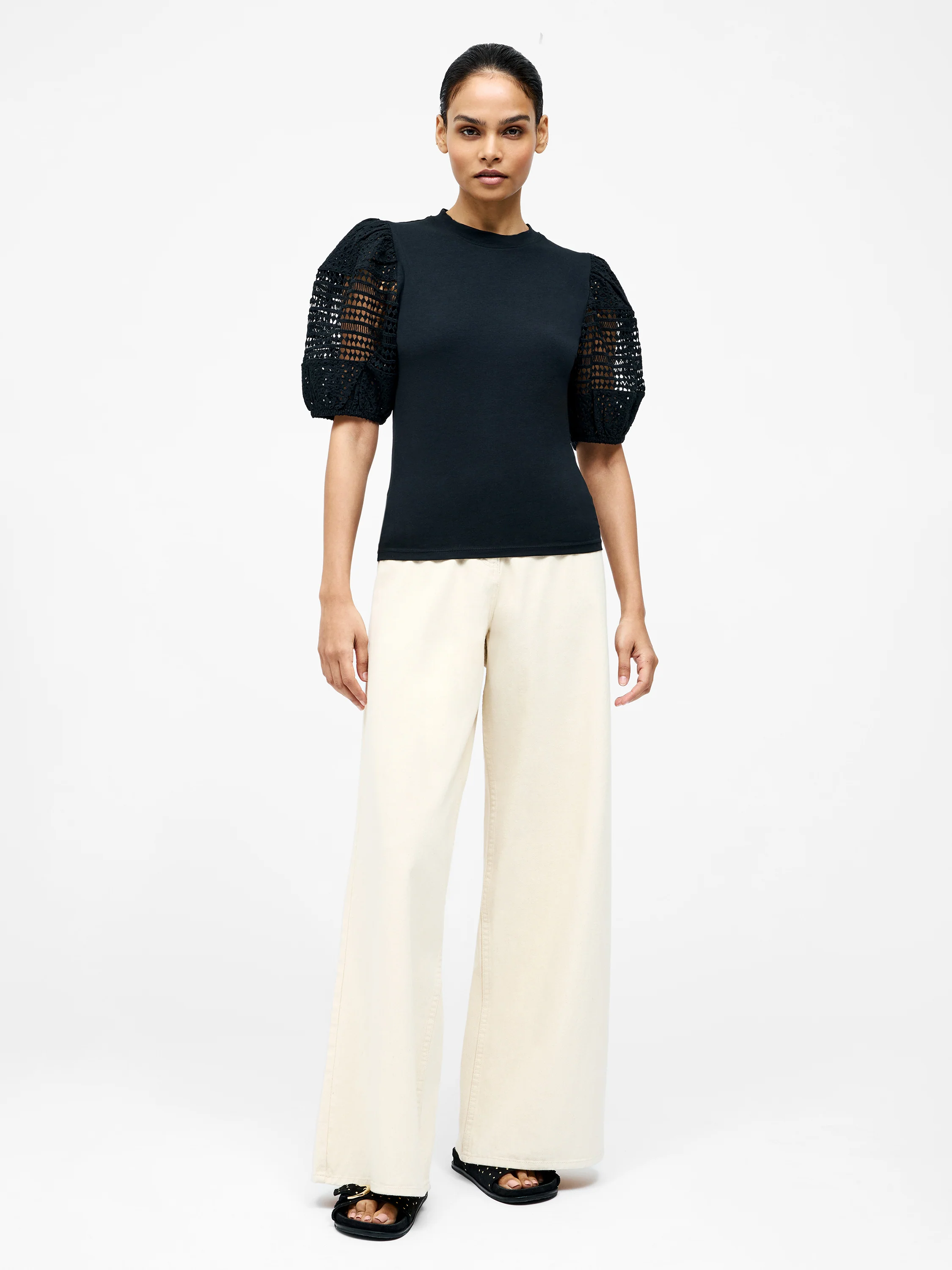 Crochet Lace Puff Sleeve Top - Image 2