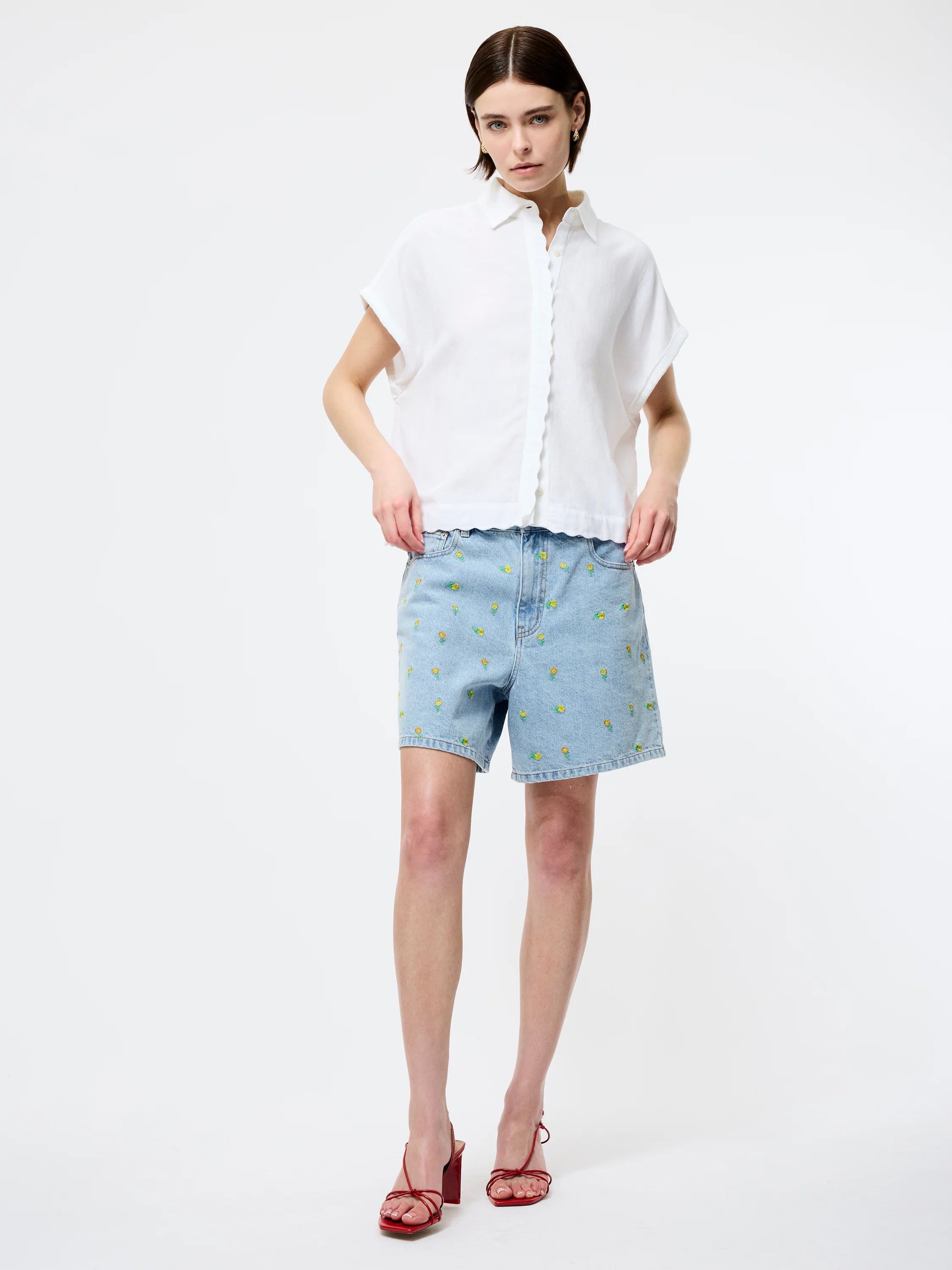 Dallas Daisy Embroidered Denim Shorts - Image 2