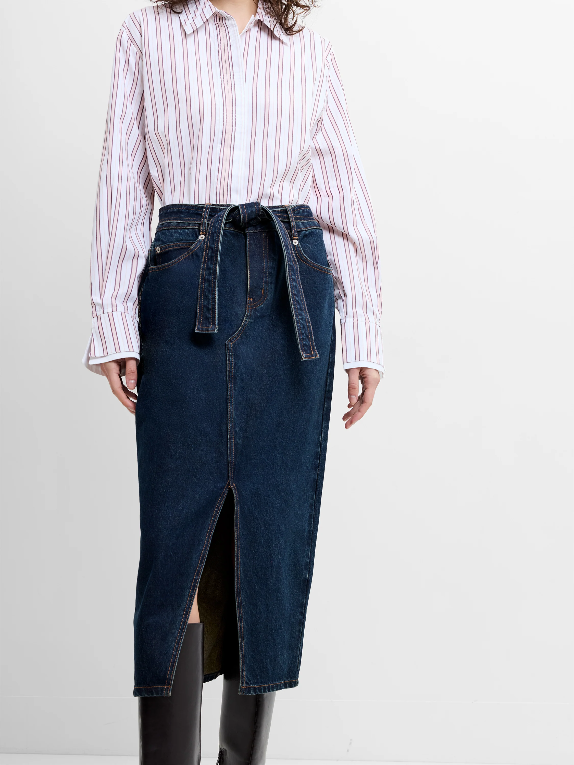 Dallas Denim Belted Midi Skirt - Image 3