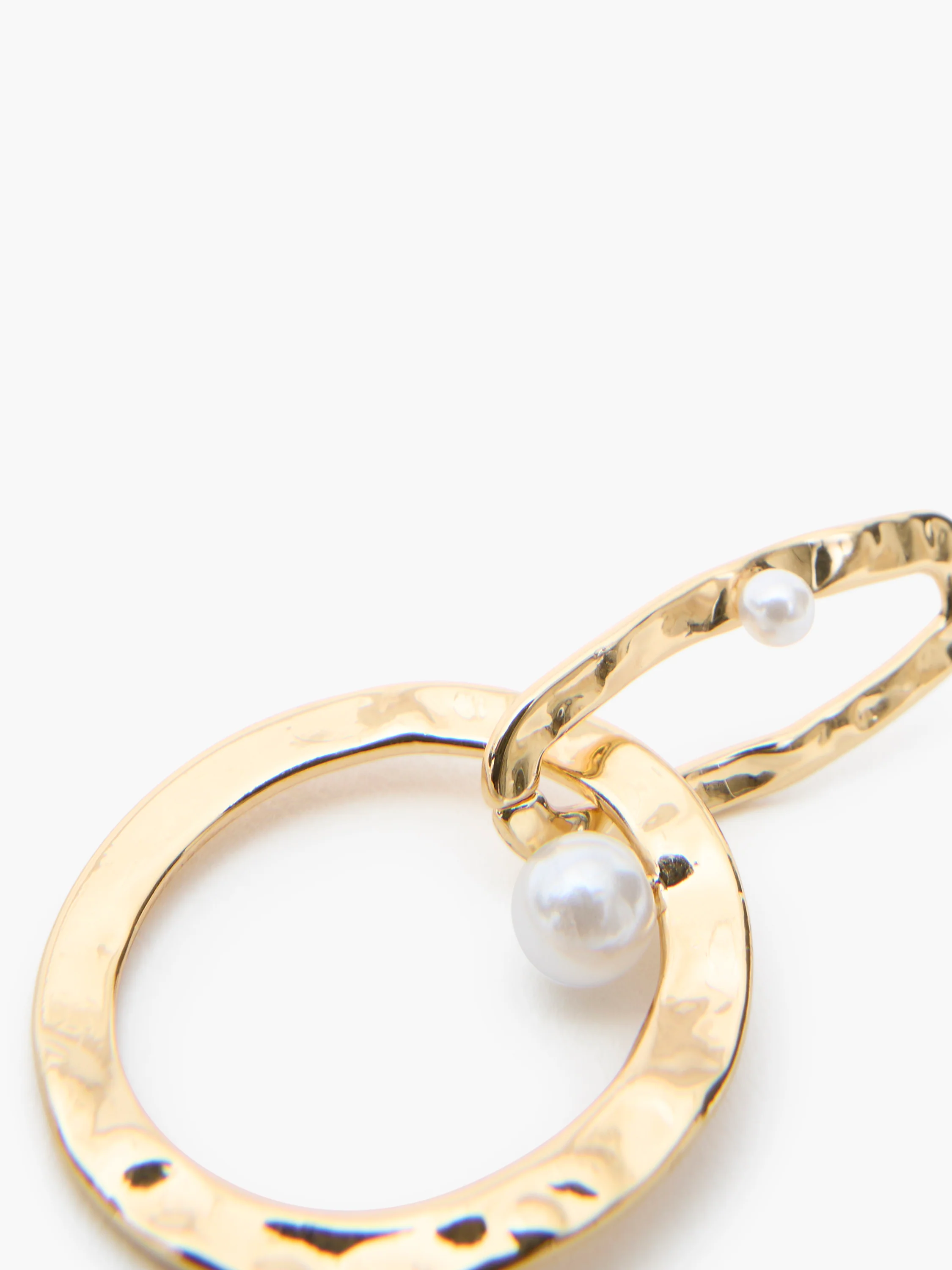 Duo Hammered Drop Hoop With Pearl Earrings - Image 2