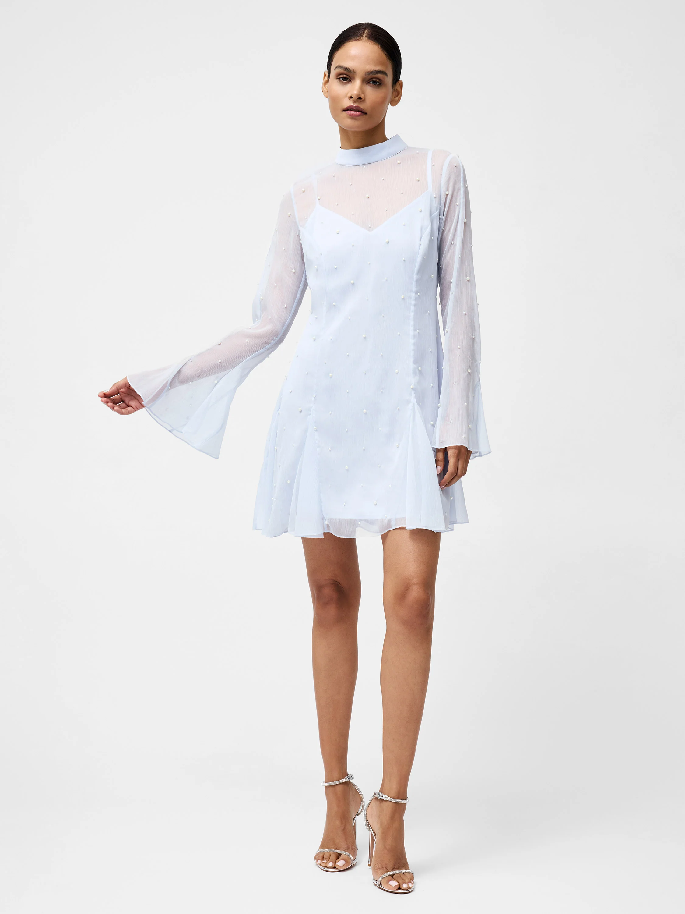 Elizabeth Chiffon Faux Pearl Mini Dress - Image 6