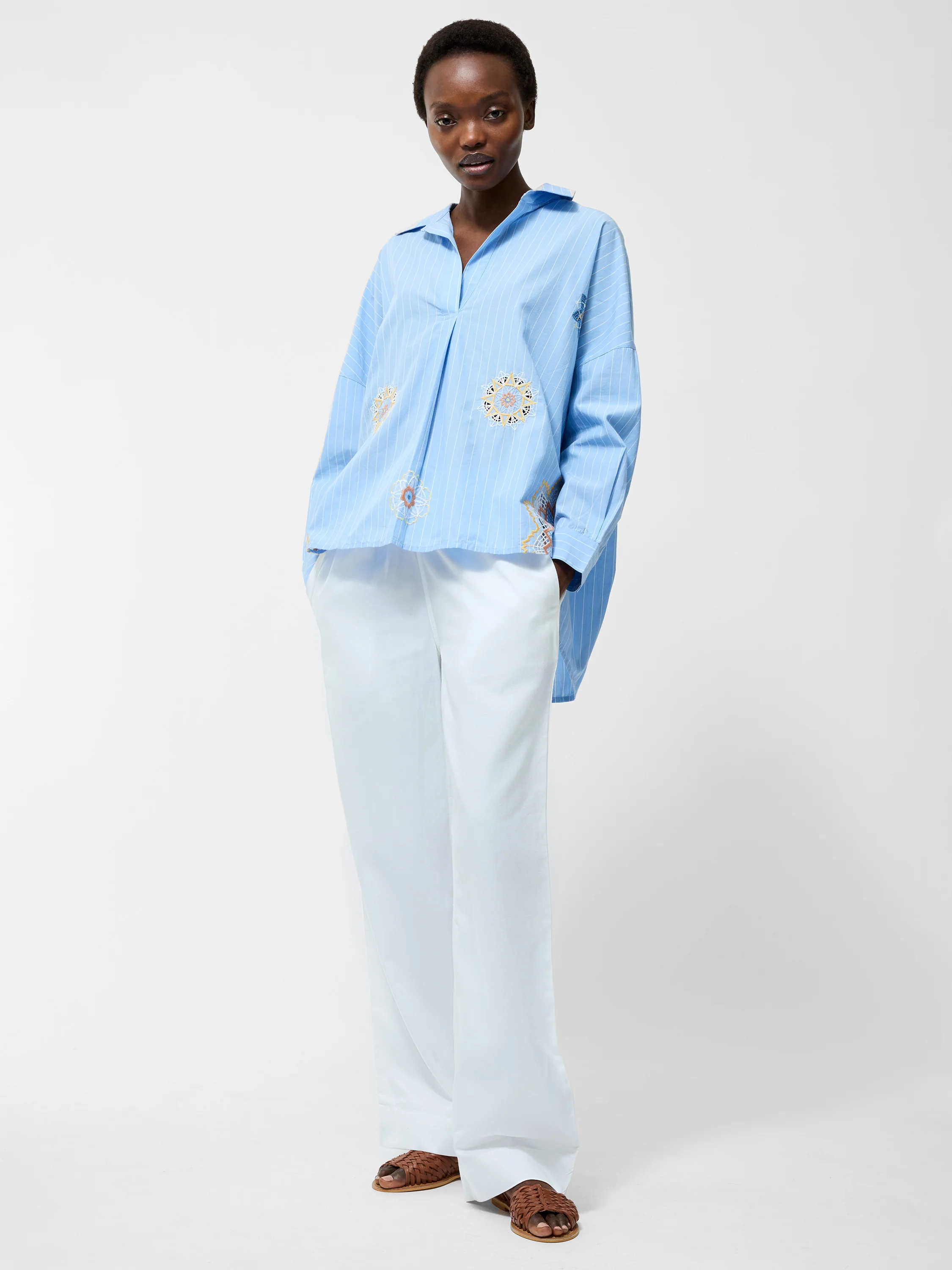 Embroidered Poplin Stripe Popover Shirt - Image 3