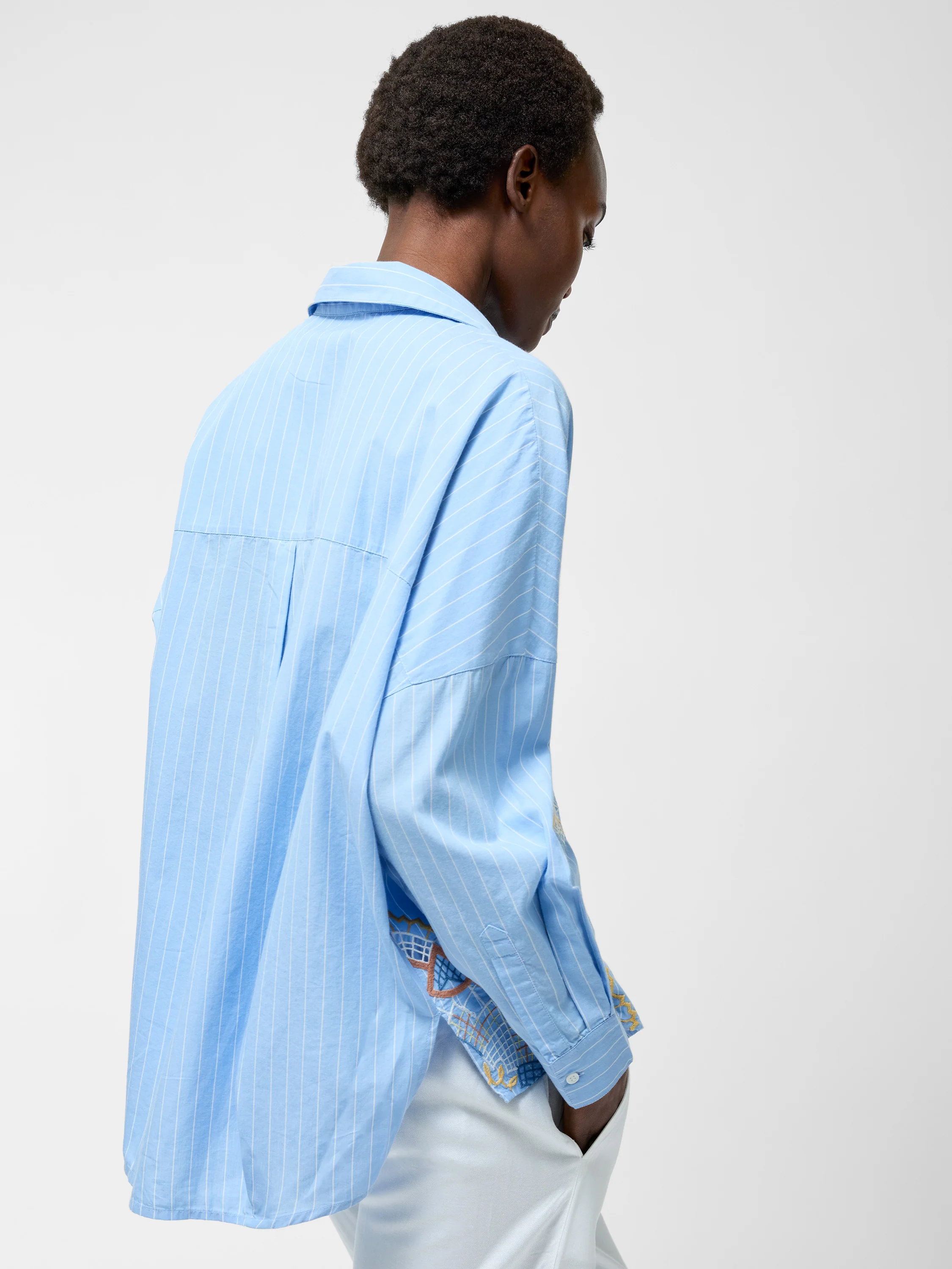 Embroidered Poplin Stripe Popover Shirt - Image 4