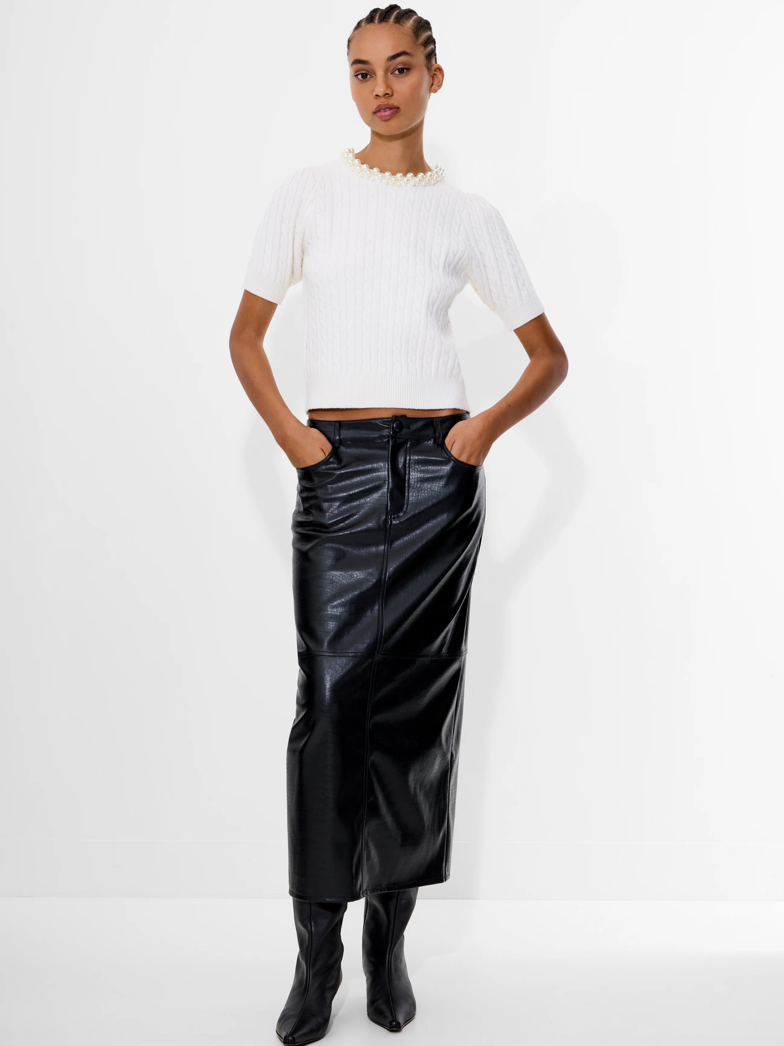 Embellished Neck Recycled Short Sleeve Sweater - Image 2