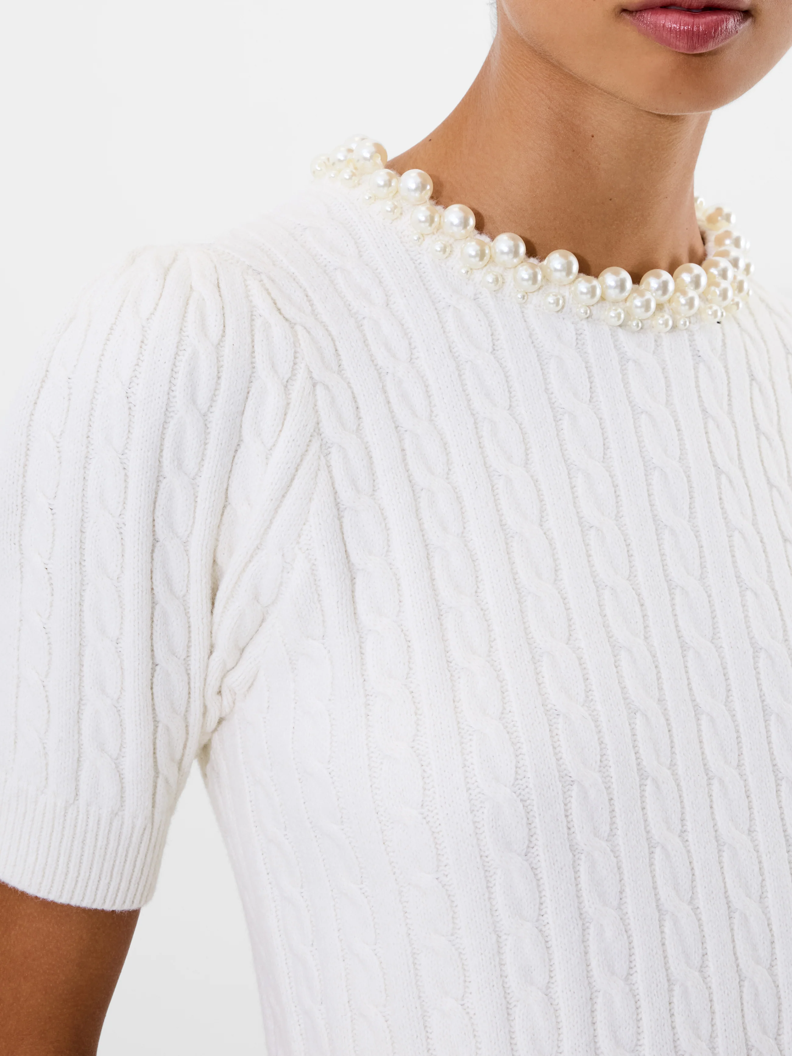 Embellished Neck Recycled Short Sleeve Sweater - Image 3