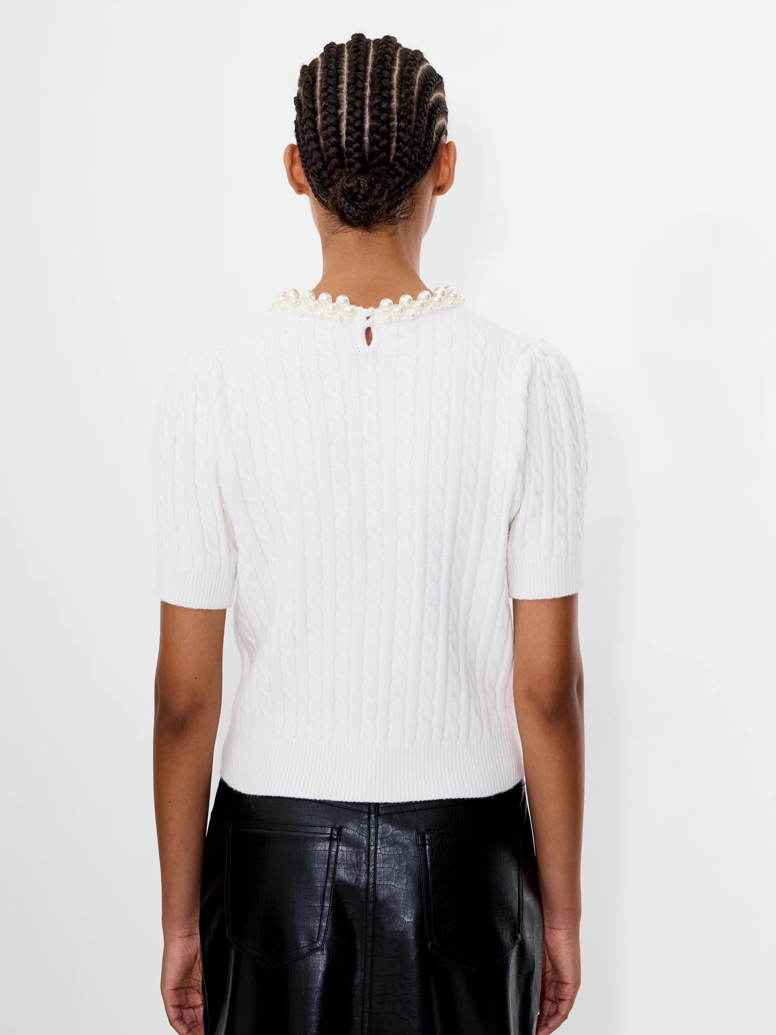 Embellished Neck Recycled Short Sleeve Sweater - Image 5