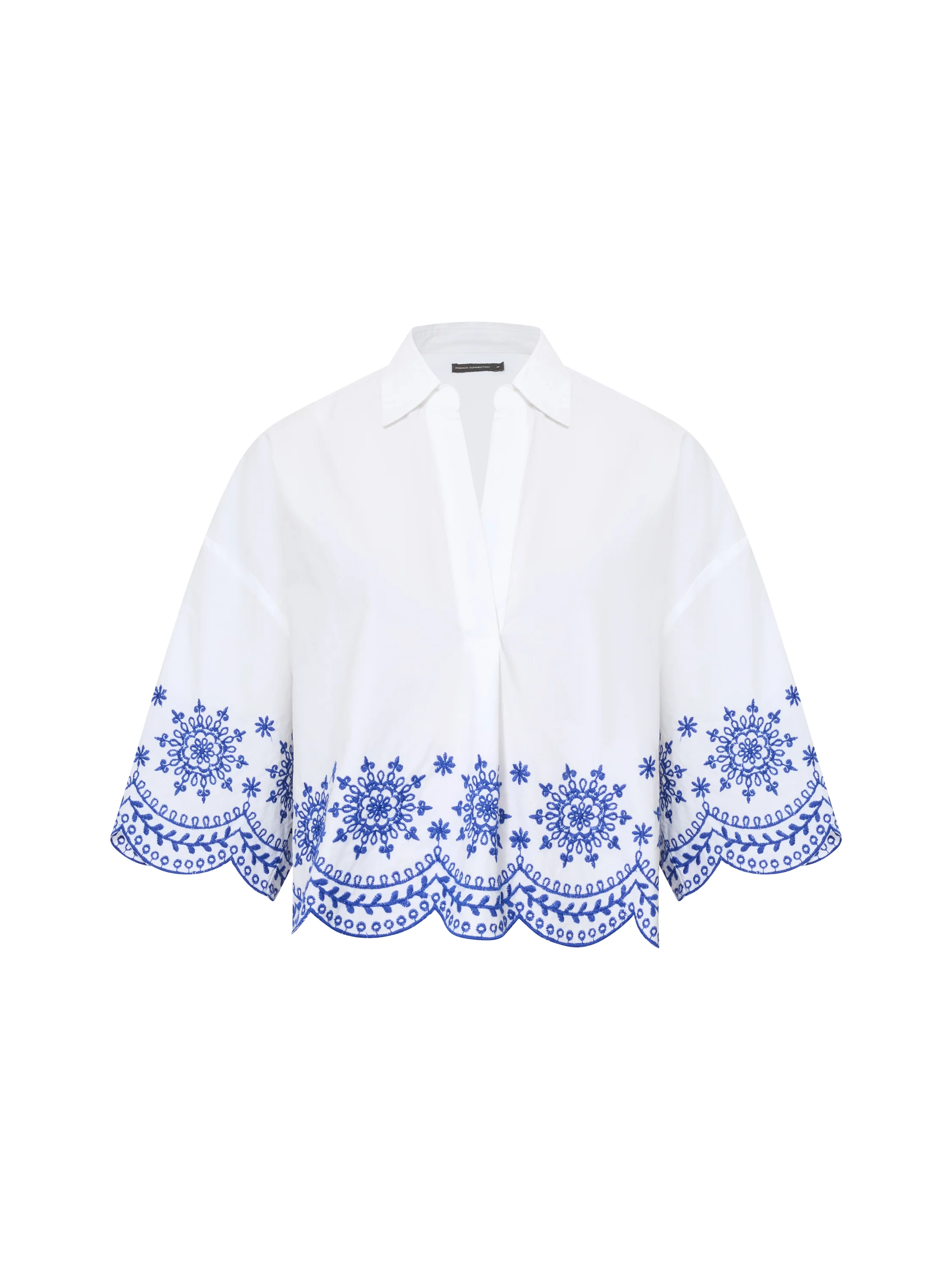Embroidered Hem Popover Short Sleeve Shirt - Image 5