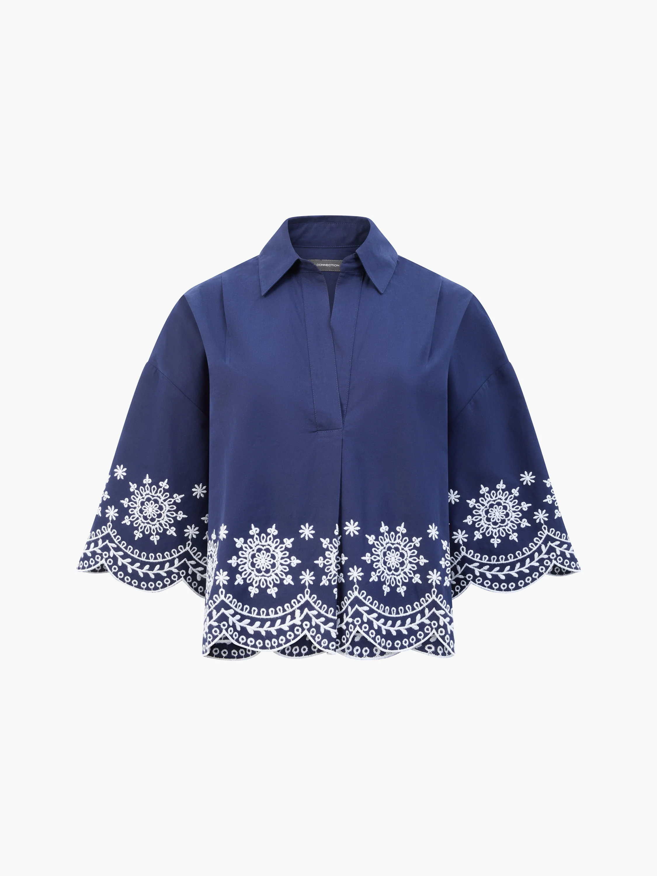 Embroidered Hem Popover Short Sleeve Shirt - Image 5