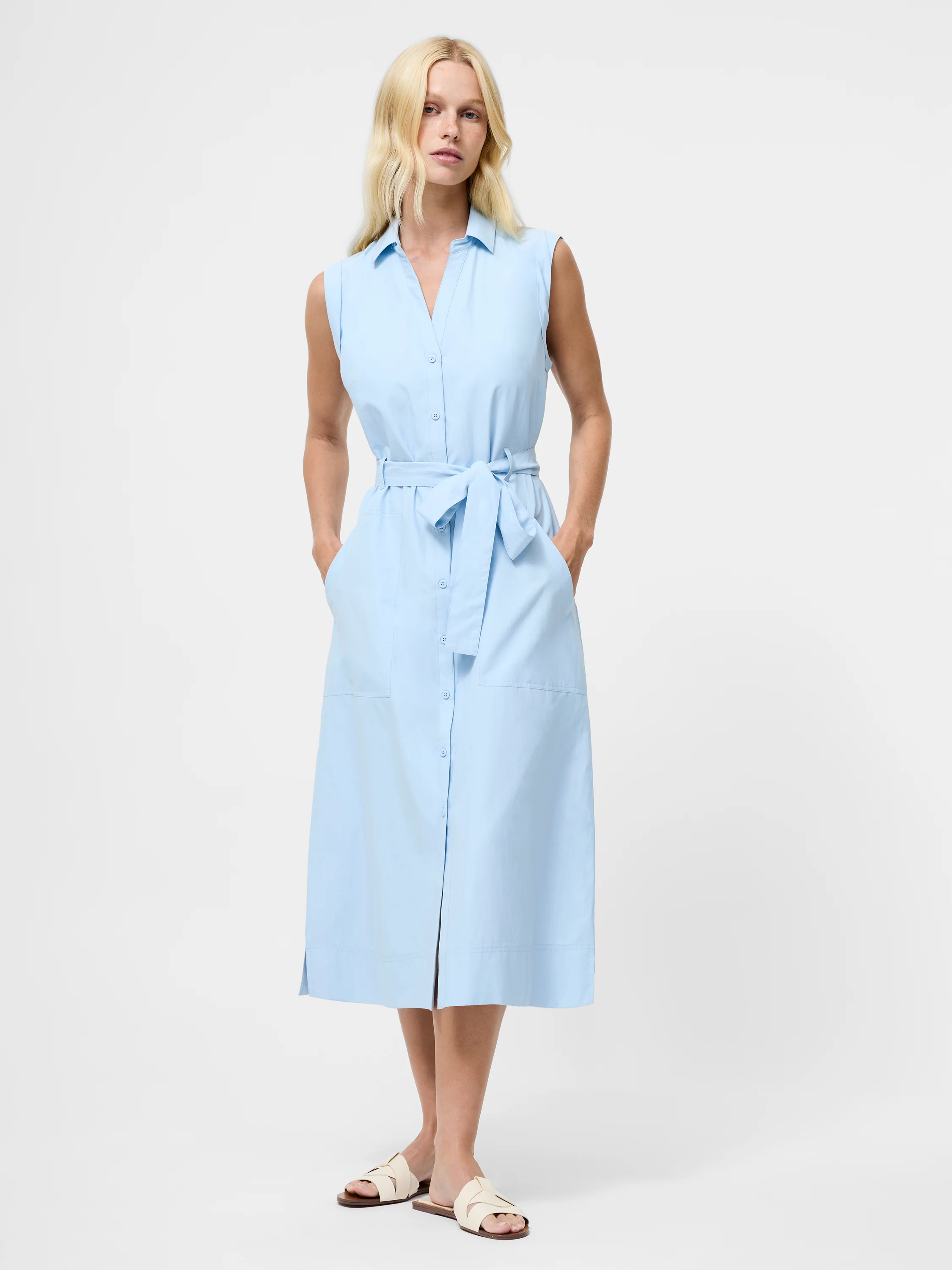 Era Poplin Sleeveless Belted Midaxi Dress