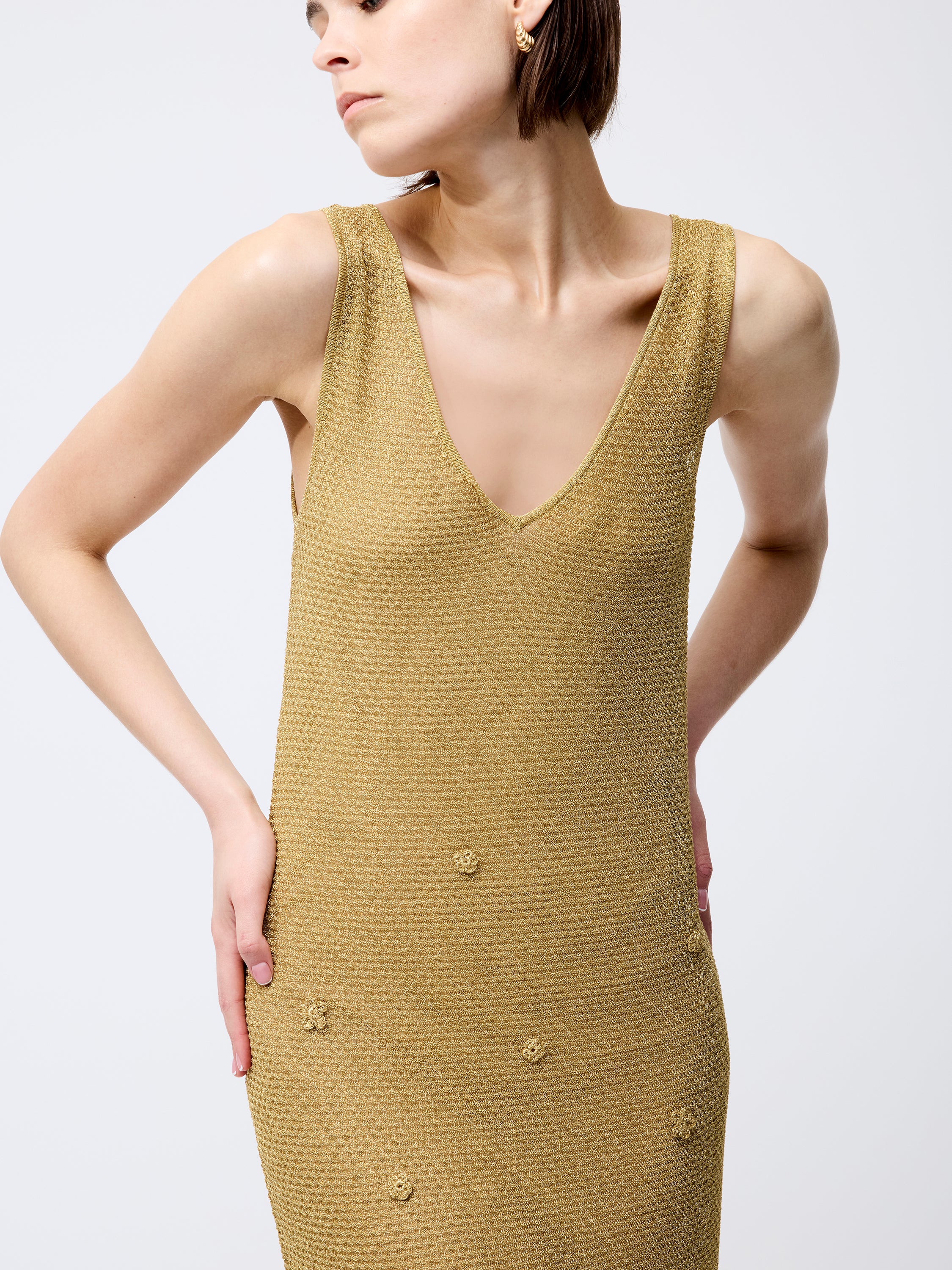 Floral Applique Metallic Midi Dress - Image 2