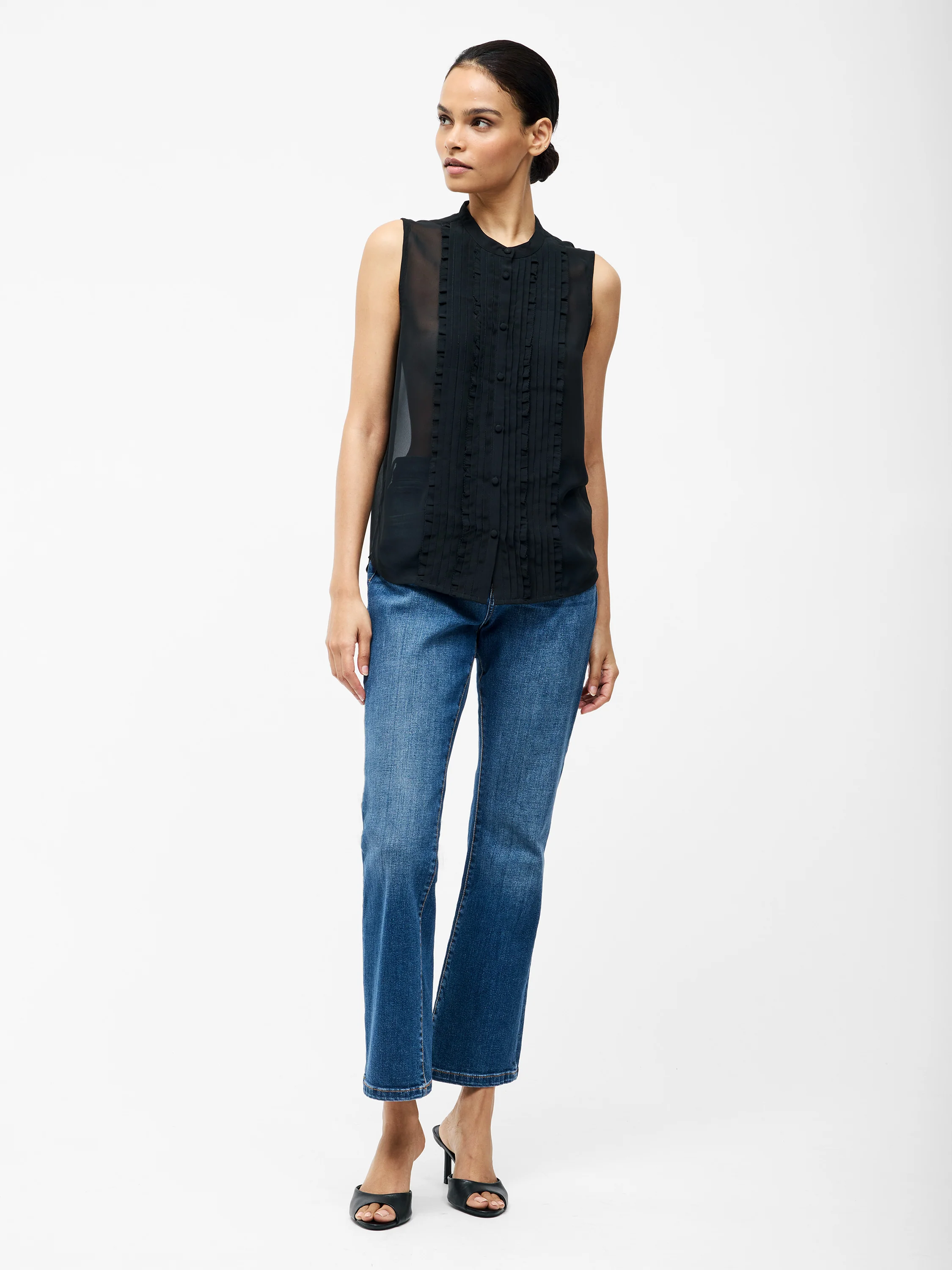 Frill Sleeveless Henley Button Down Tank Top - Image 2