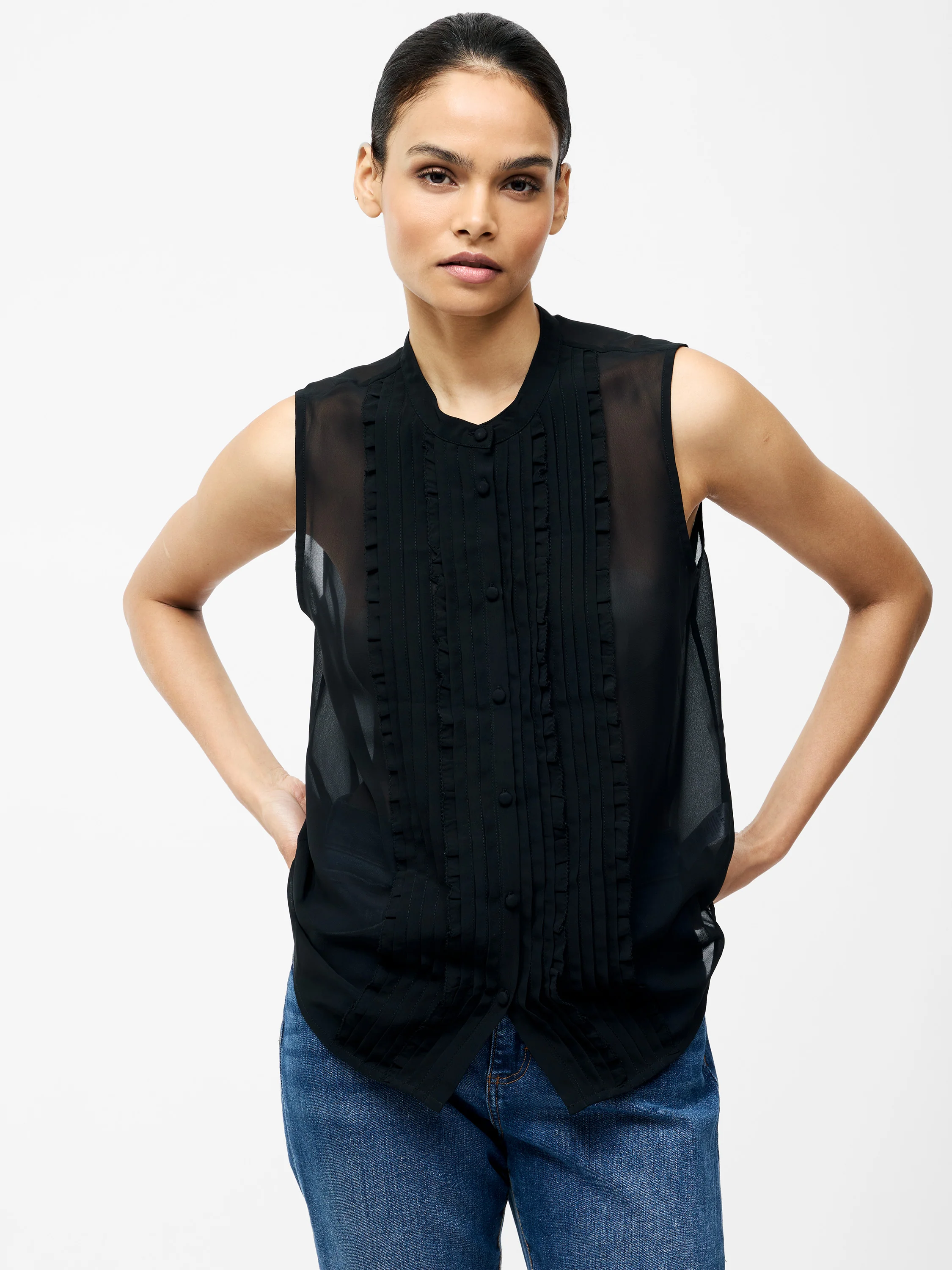 Frill Sleeveless Henley Button Down Tank Top - Image 4