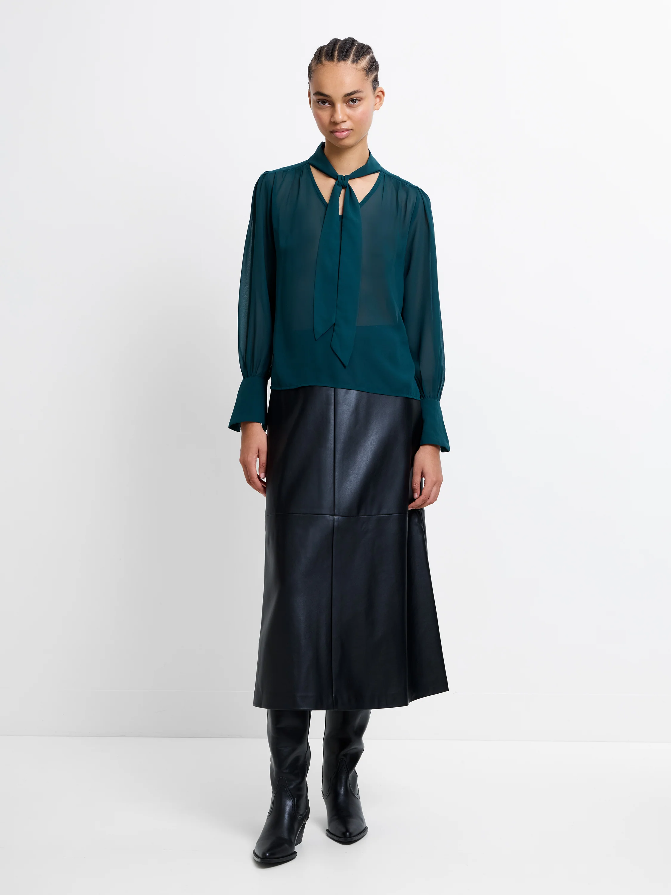 Georgette Long Sleeve Tie Neck Blouse - Image 2