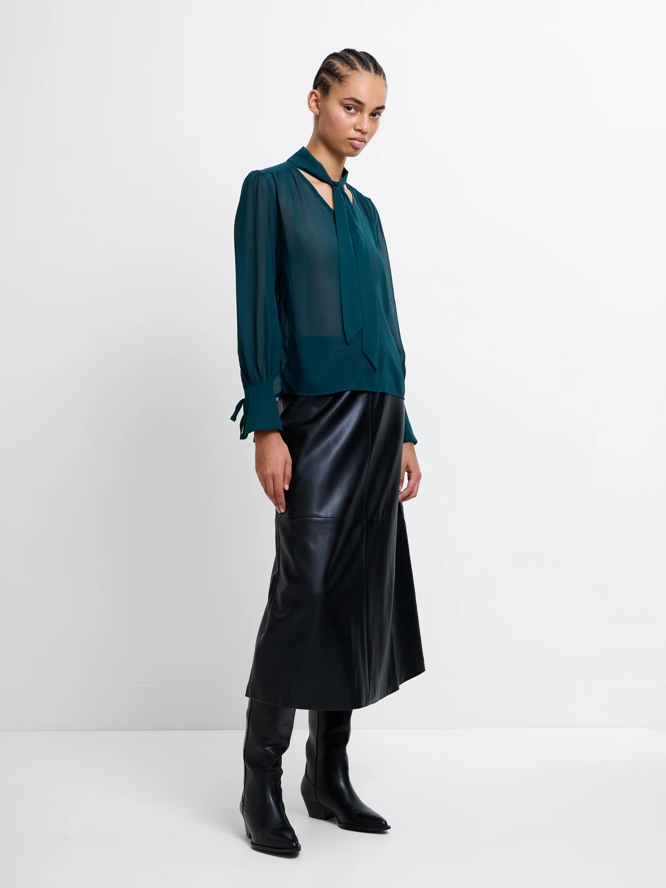 Georgette Long Sleeve Tie Neck Blouse - Image 5