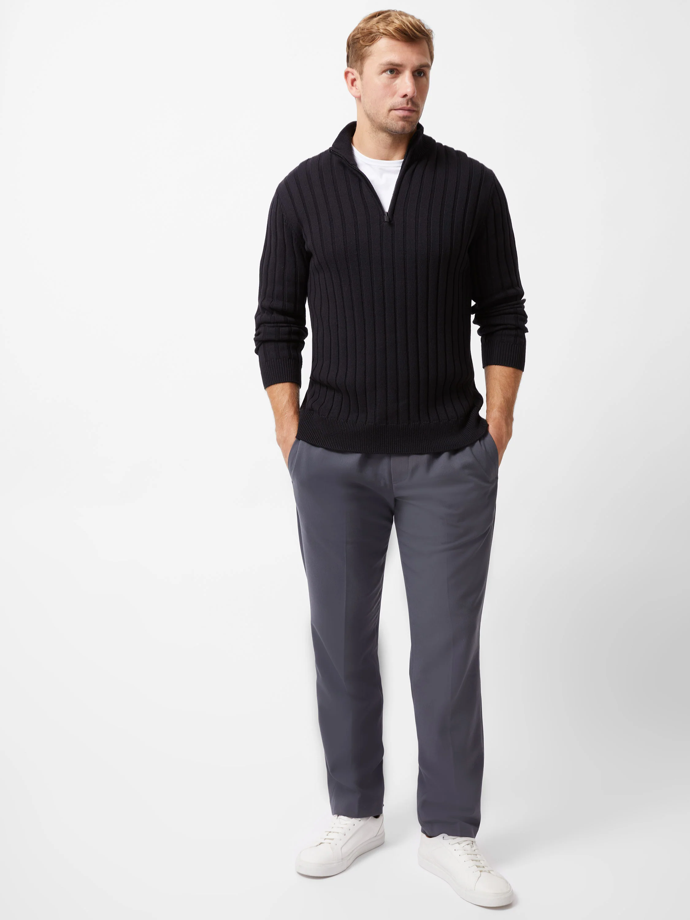 Half Zip Ribbed Knit Jumper - Image 2