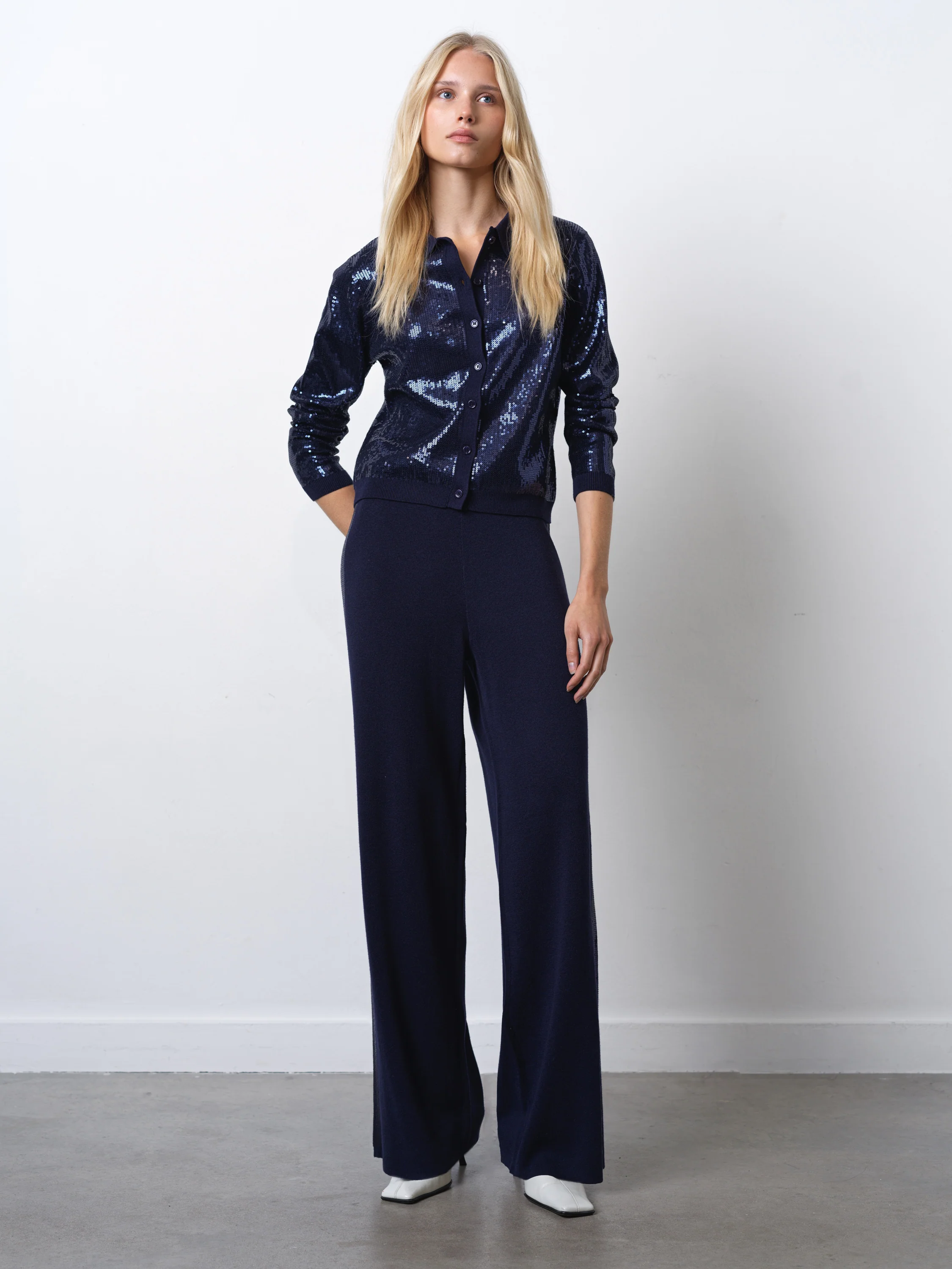Hannah Knit Sequin Side Panel Wide Leg Trousers