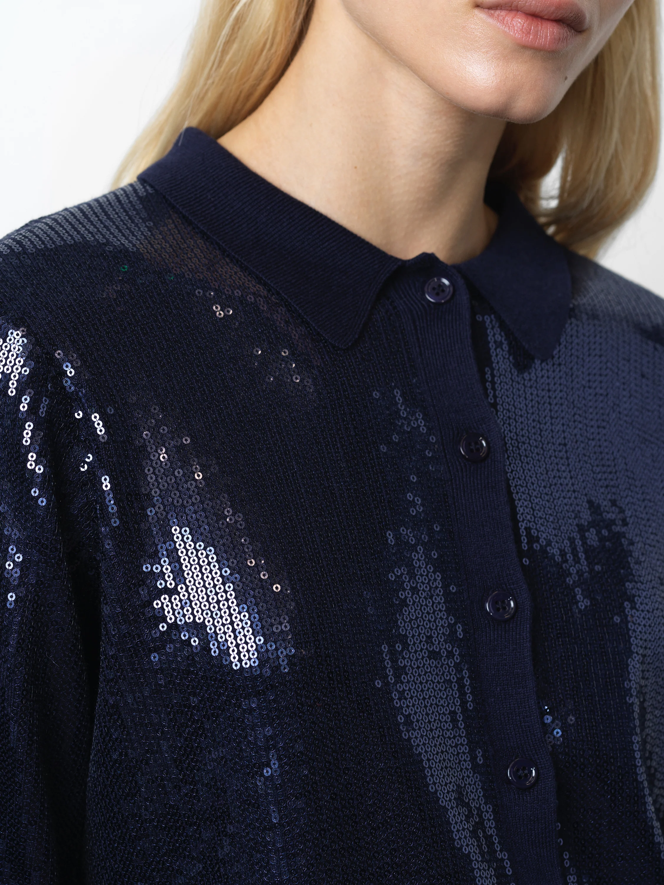 Hannah Knit Sequin Long Sleeve Button Through Top - Image 2