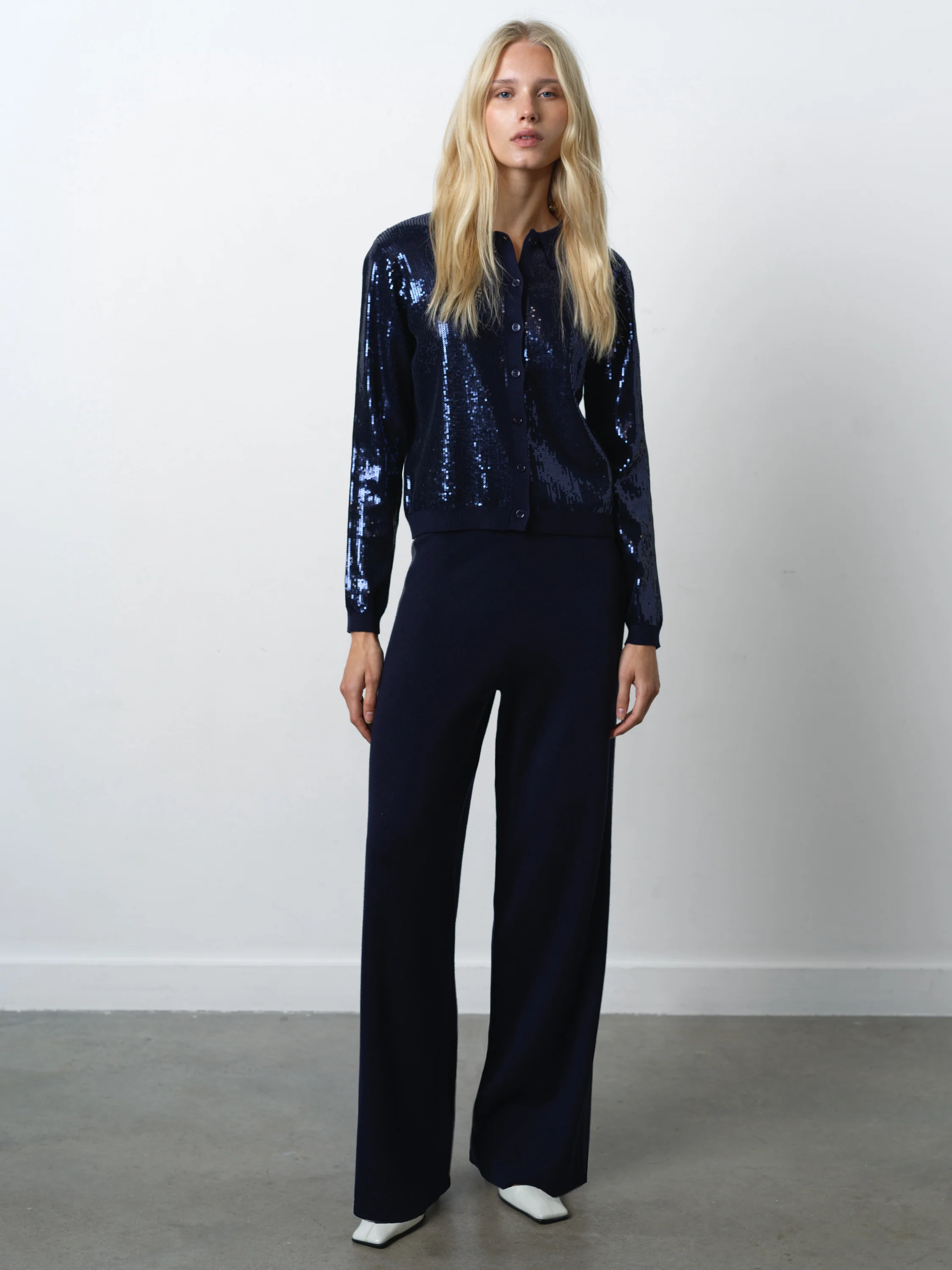 Hannah Knit Sequin Long Sleeve Button Through Top - Image 3