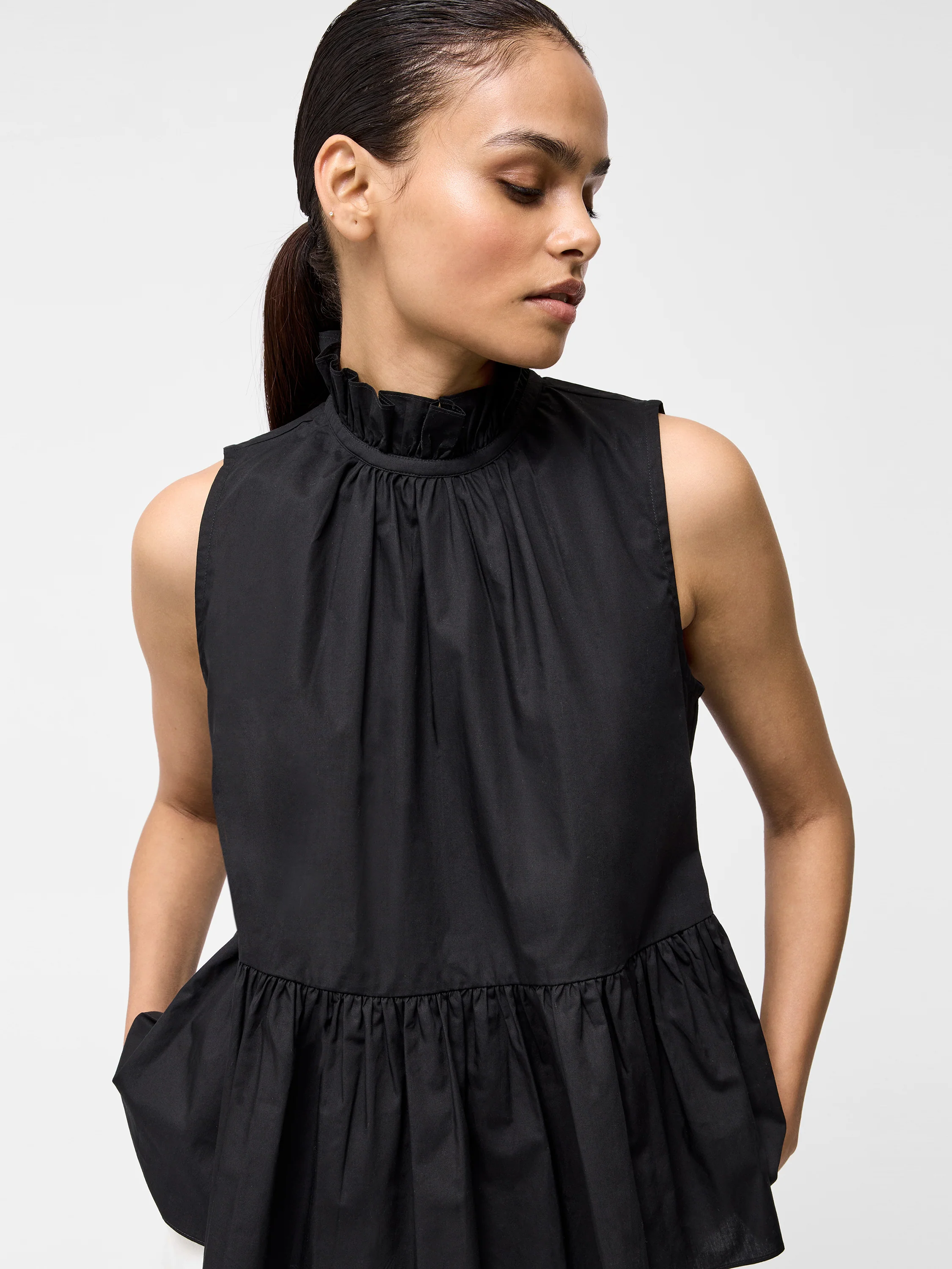 High Neck Sleeveless Poplin Top - Image 3