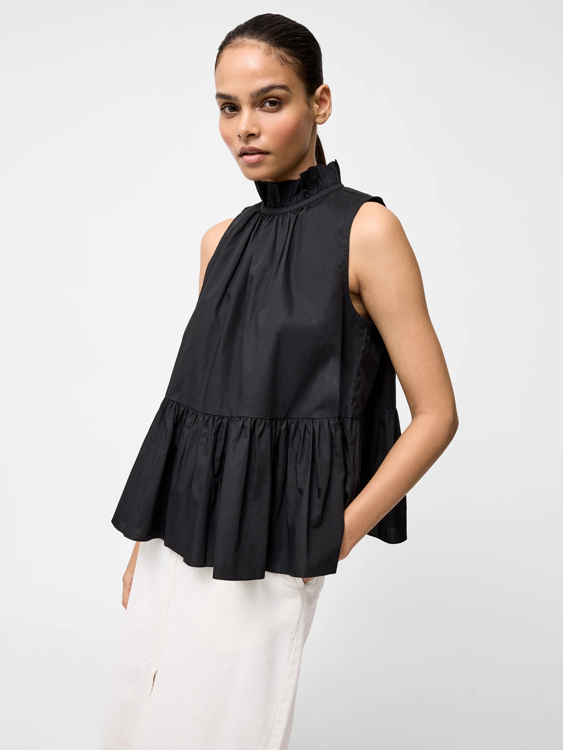 High Neck Sleeveless Poplin Top - Image 4