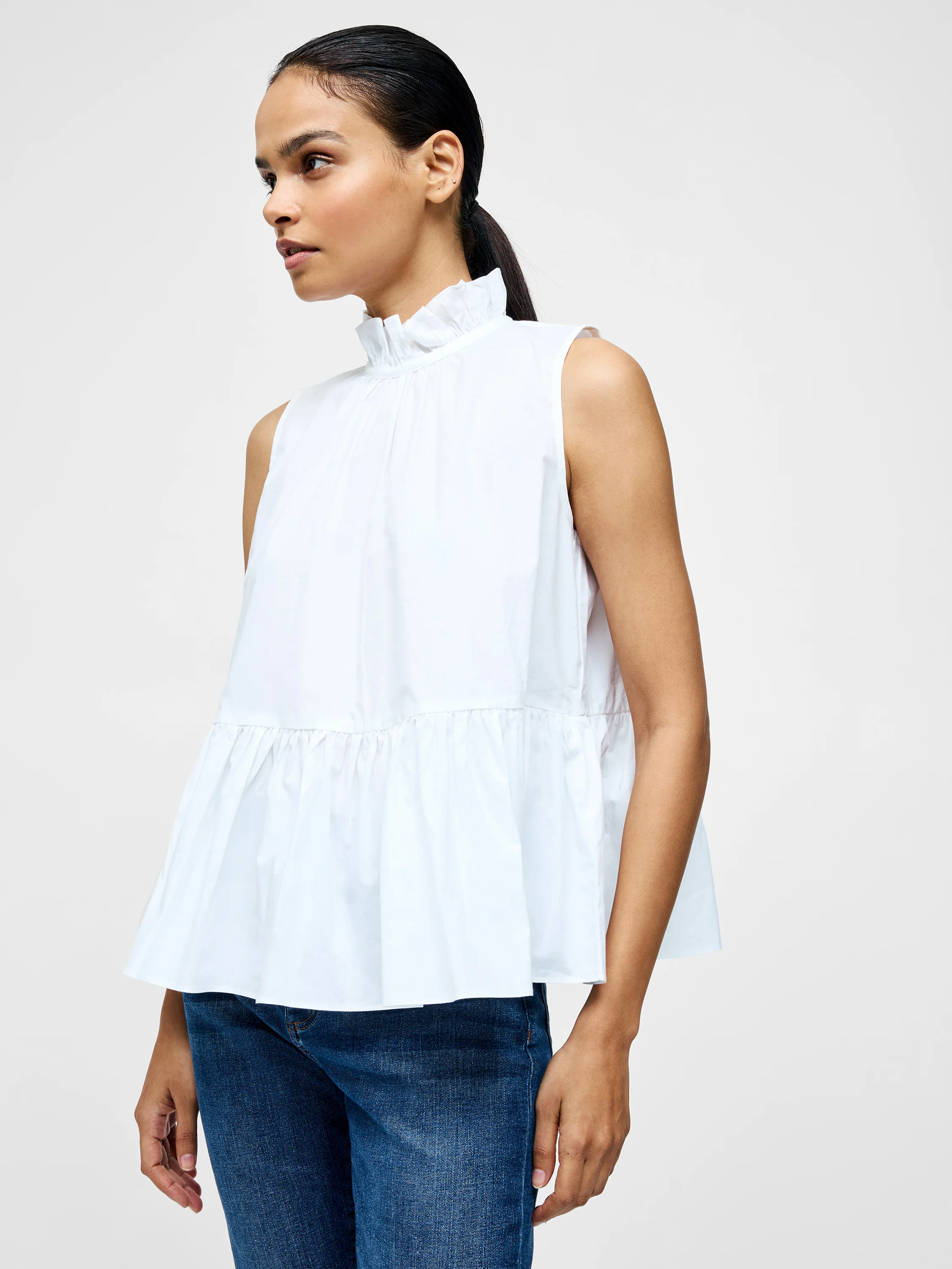 High Neck Sleeveless Poplin Top - Image 3