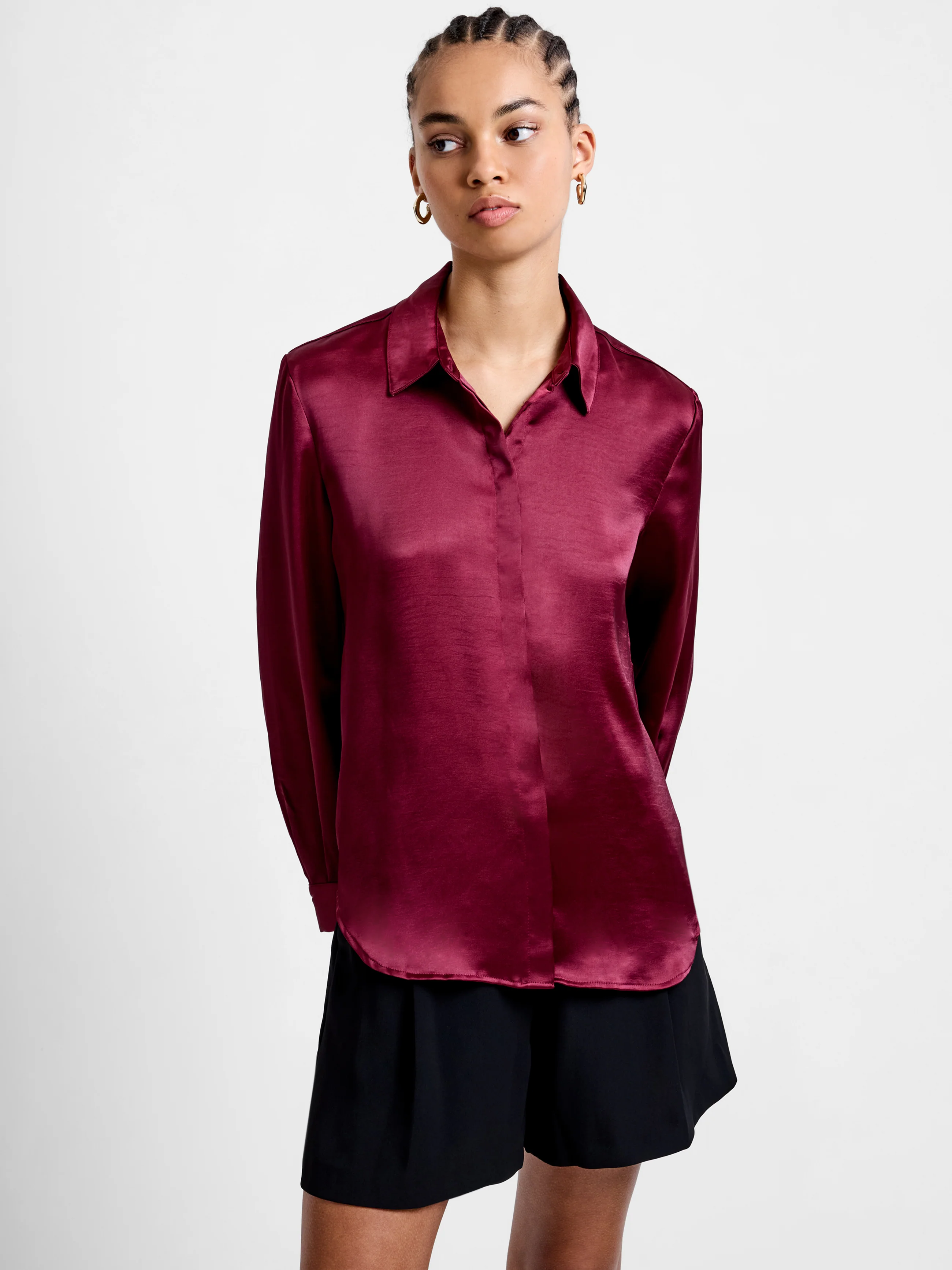 Irina Satin Long Sleeve Shirt - Image 3