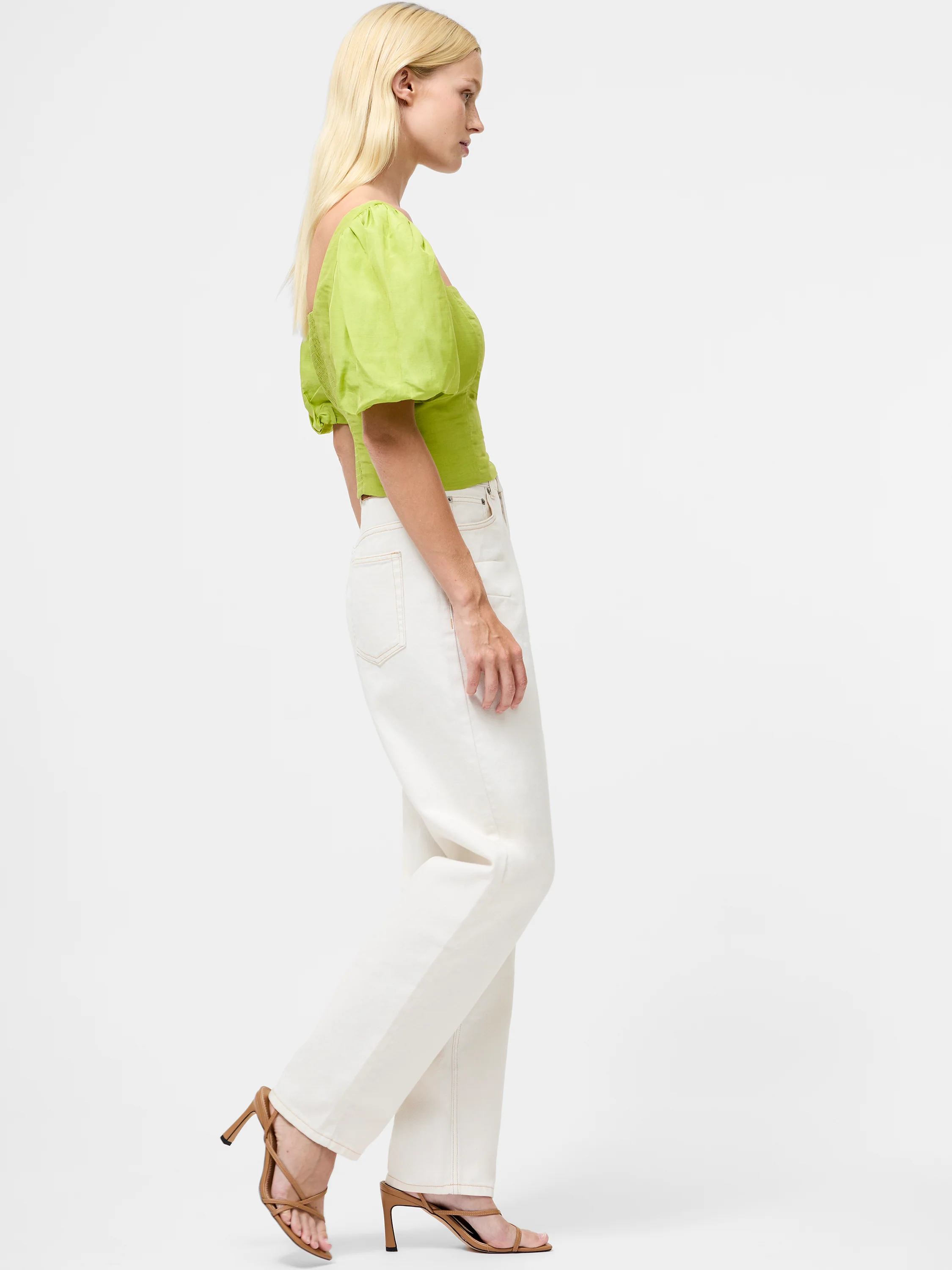 Islay Linen Puff Sleeve Cropped Top - Image 6