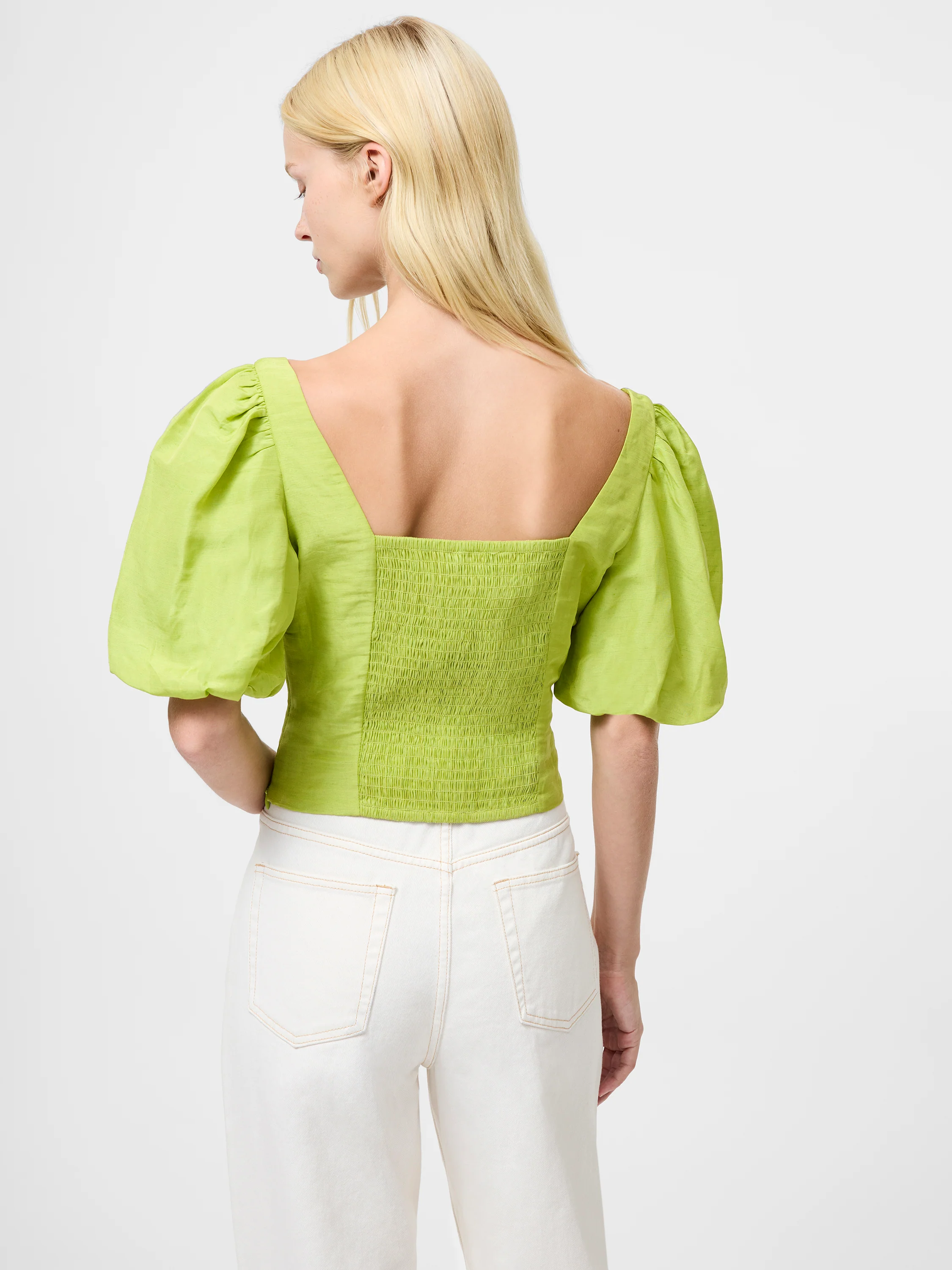 Islay Linen Puff Sleeve Cropped Top - Image 8