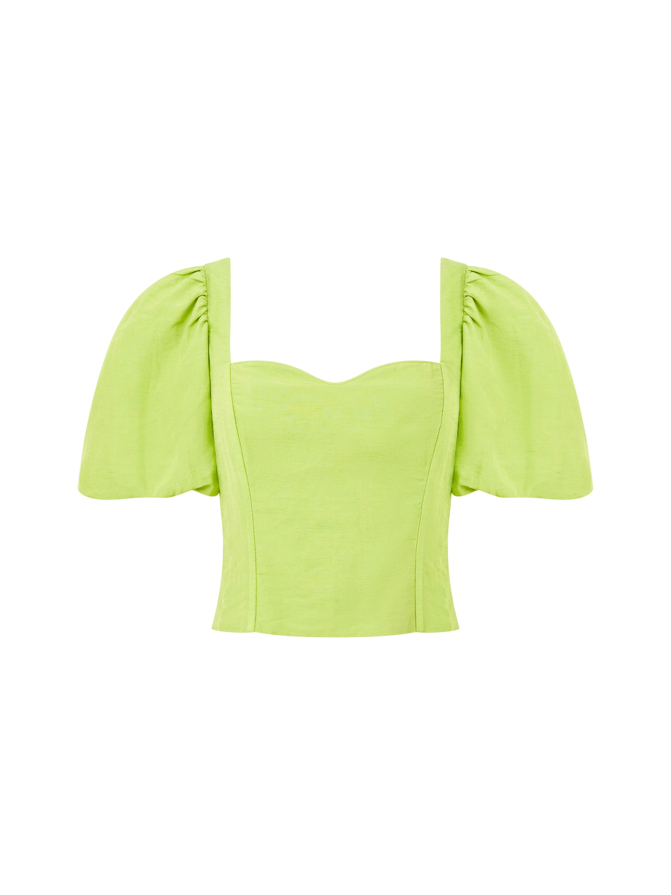 Islay Linen Puff Sleeve Cropped Top - Image 9