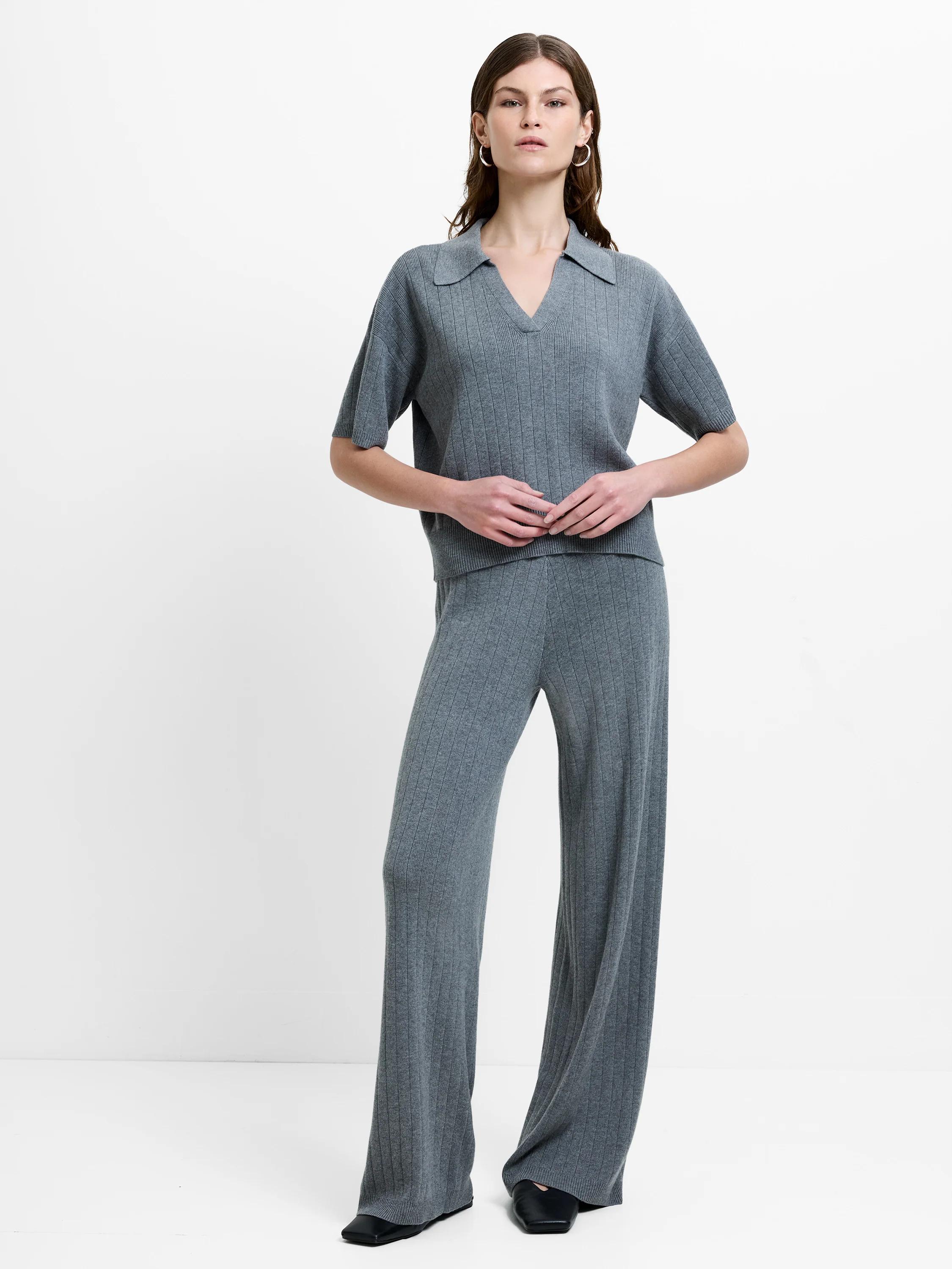 Javier Knit V-Neck Collared Top - Image 2