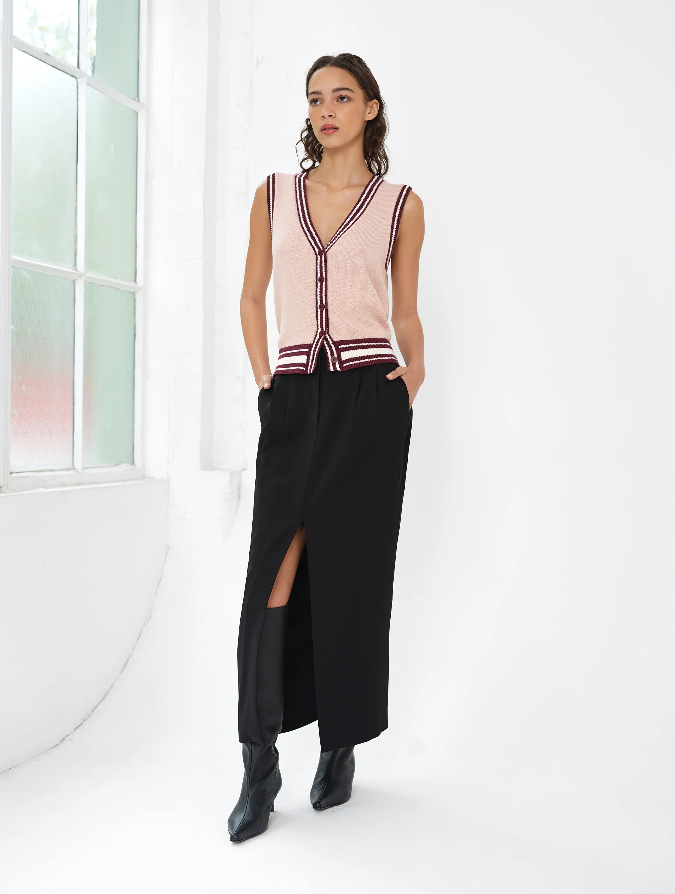 Junie Knit Button Through Striped Vest - Image 3