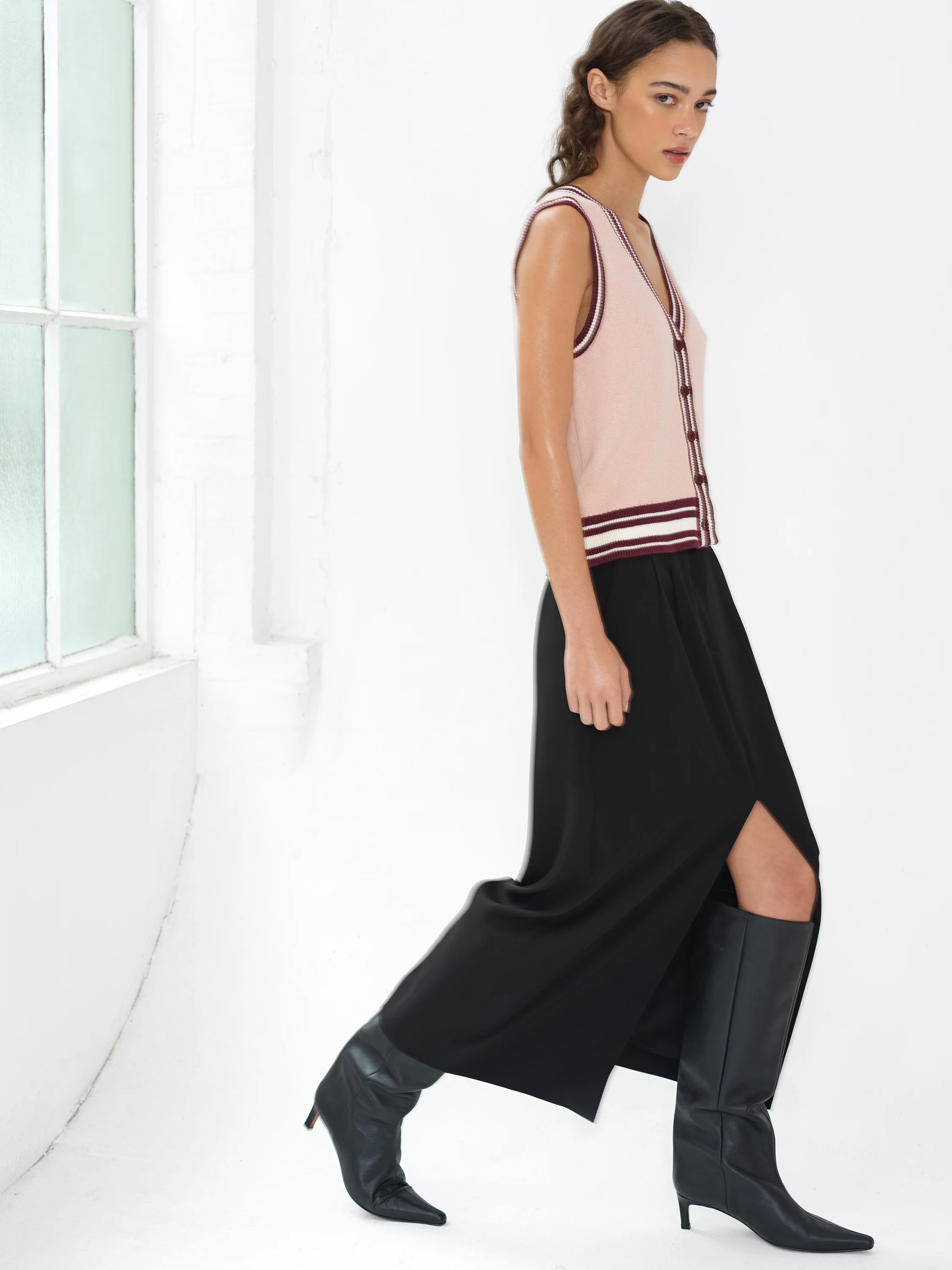 Junie Knit Button Through Striped Vest - Image 4