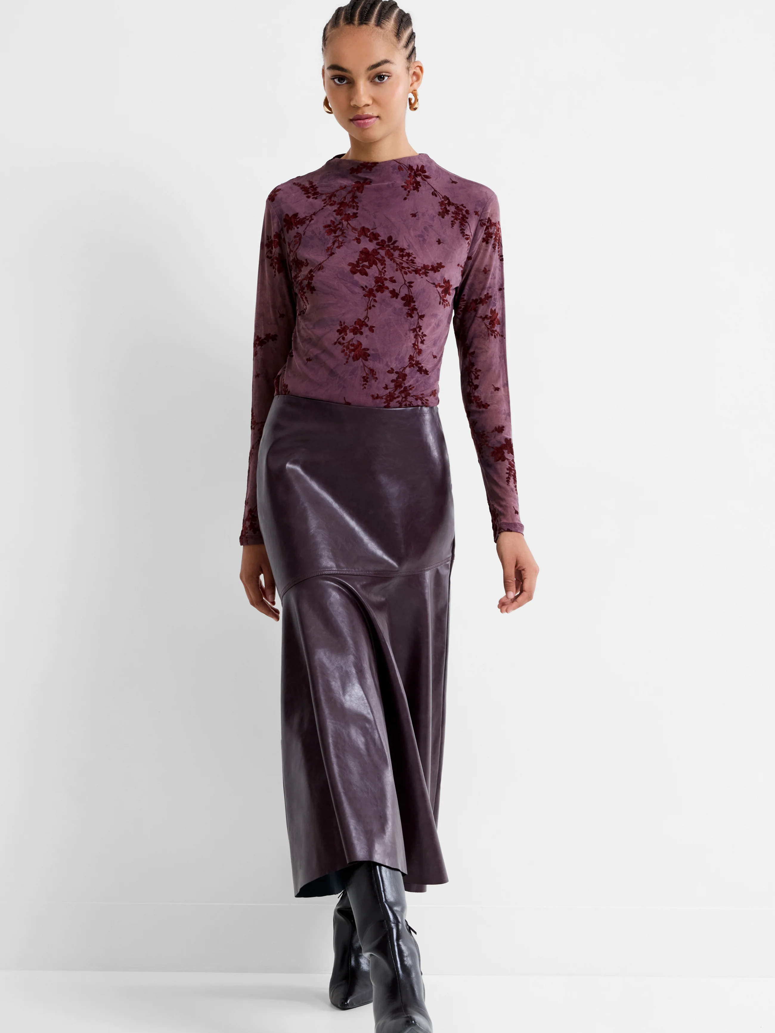 Kayleigh PU Fluted Midi Skirt - Image 3