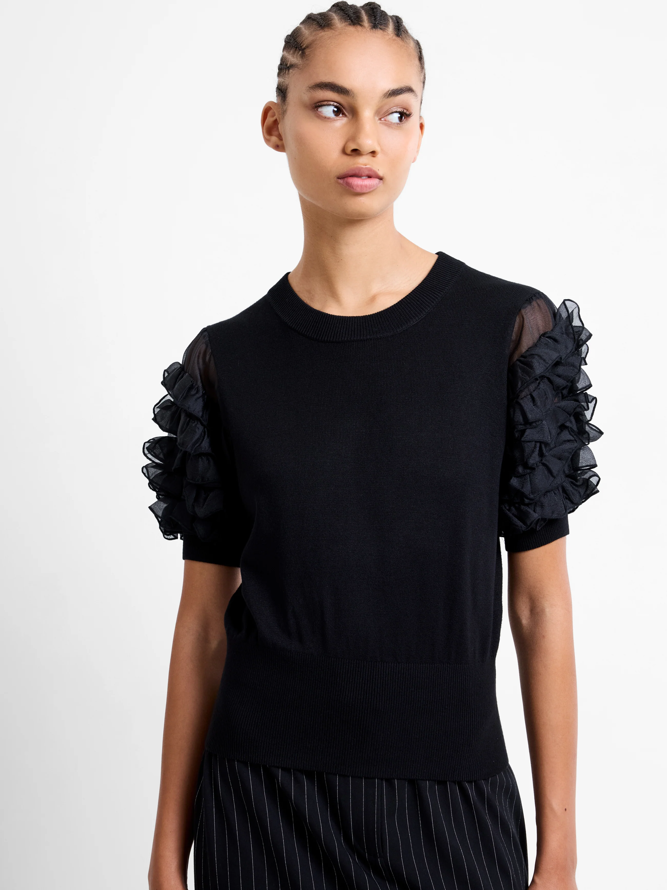 Krista Knit Stacked Ruffle Sleeves Top