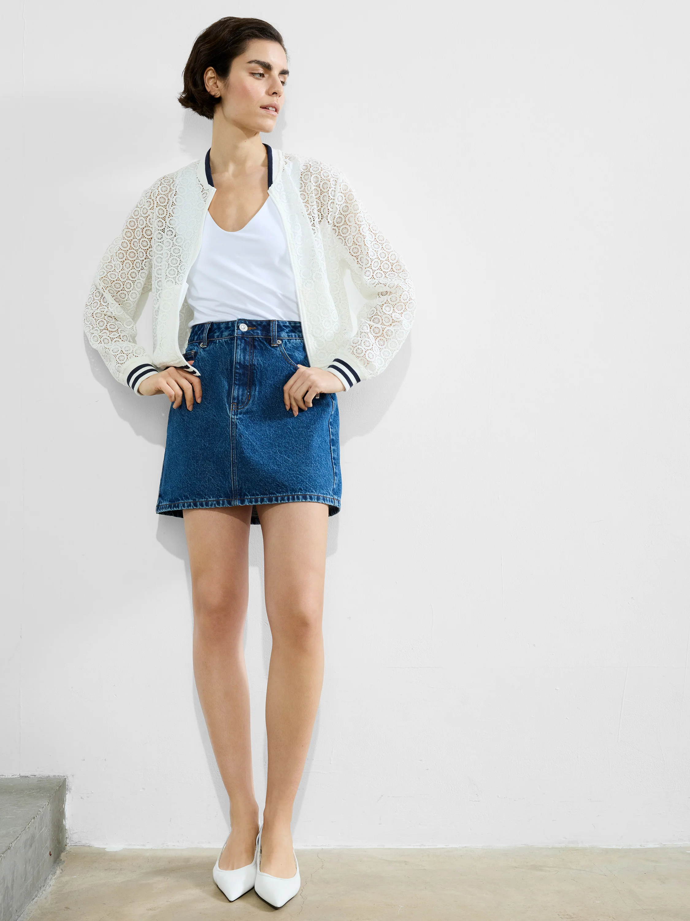 Krista Lace Mix Knit Bomber Jacket - Image 2
