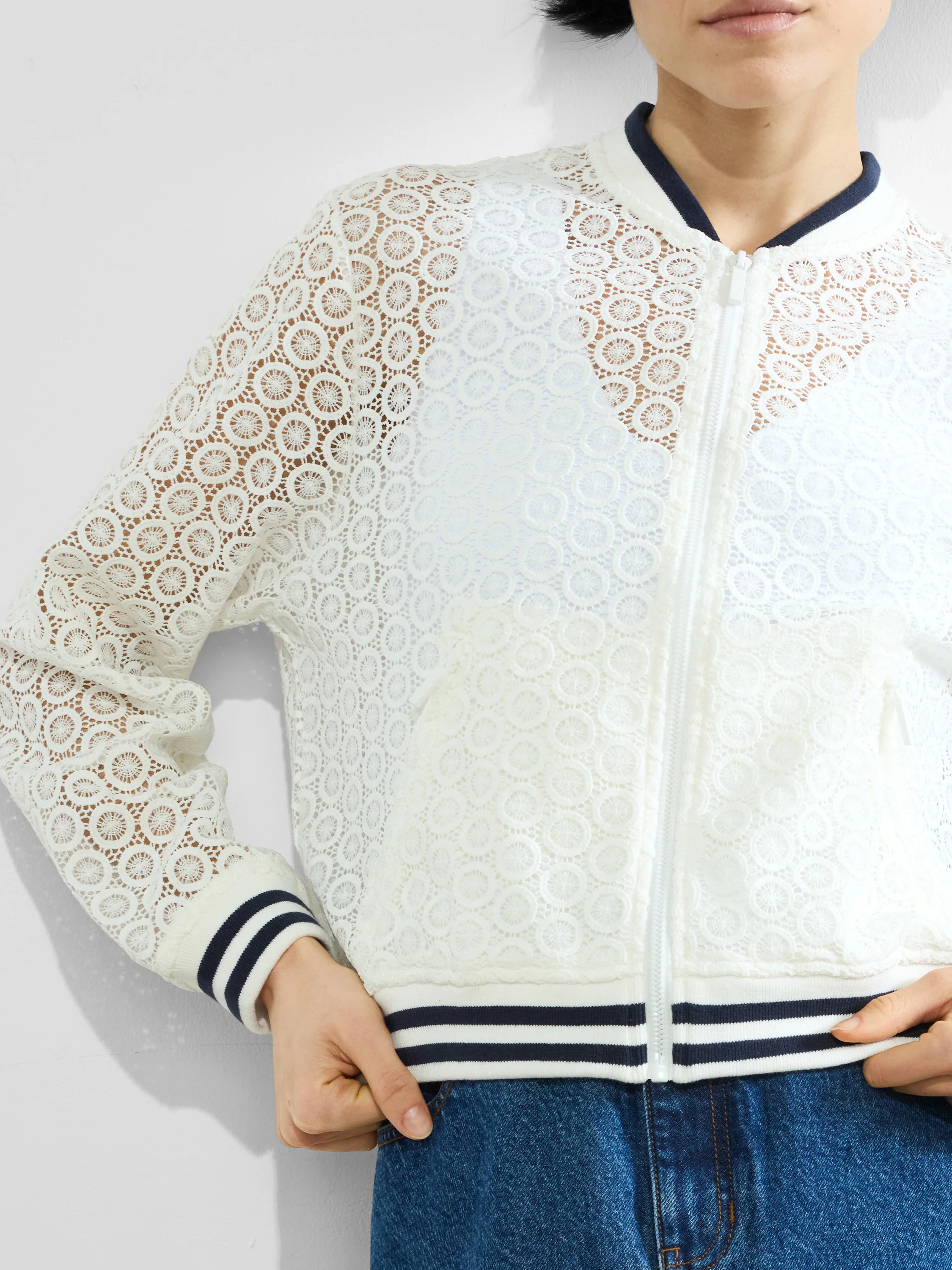 Krista Lace Mix Knit Bomber Jacket - Image 3