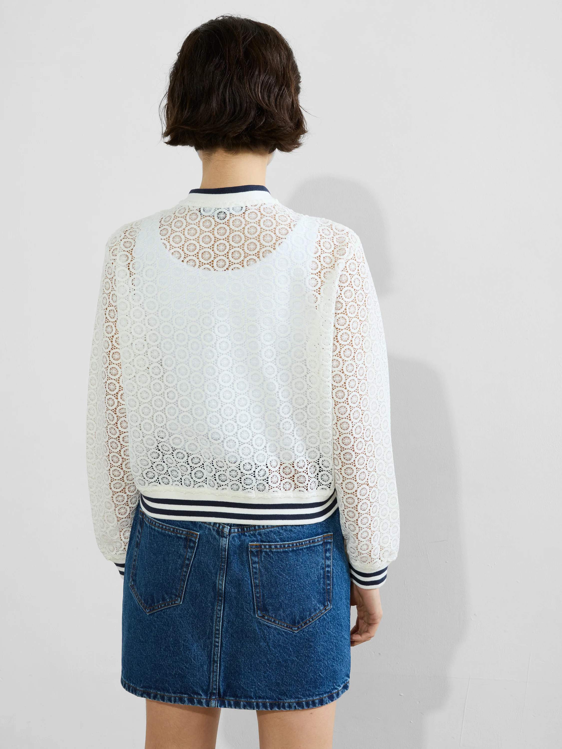 Krista Lace Mix Knit Bomber Jacket - Image 4