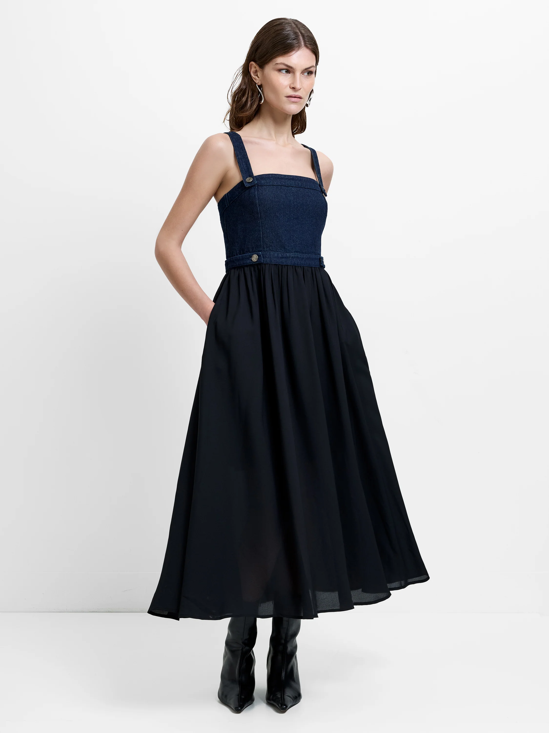 Leighton Denim Mix Midi Dress - Image 3