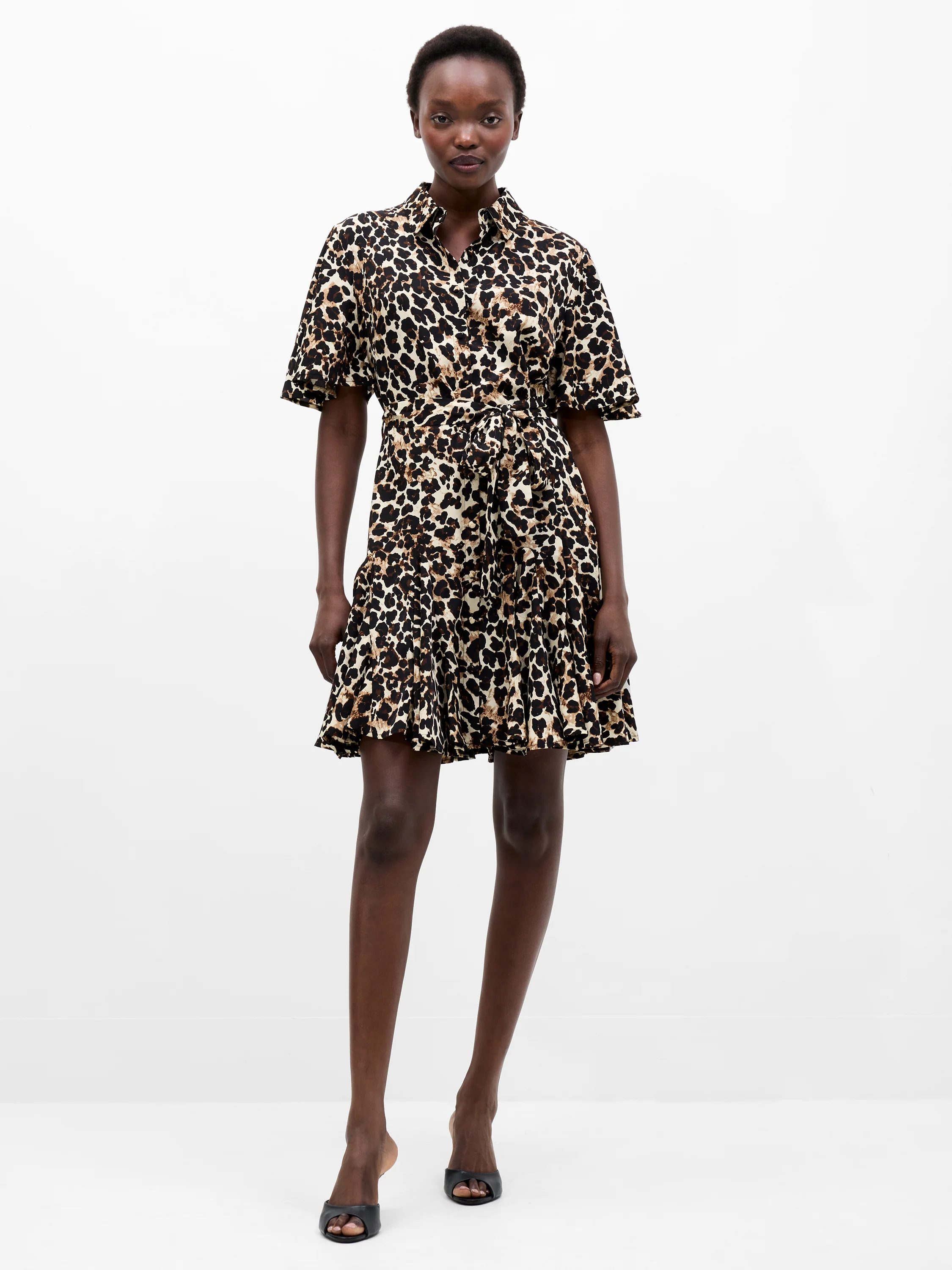 Leopard Print Short Sleeve Swing Dress